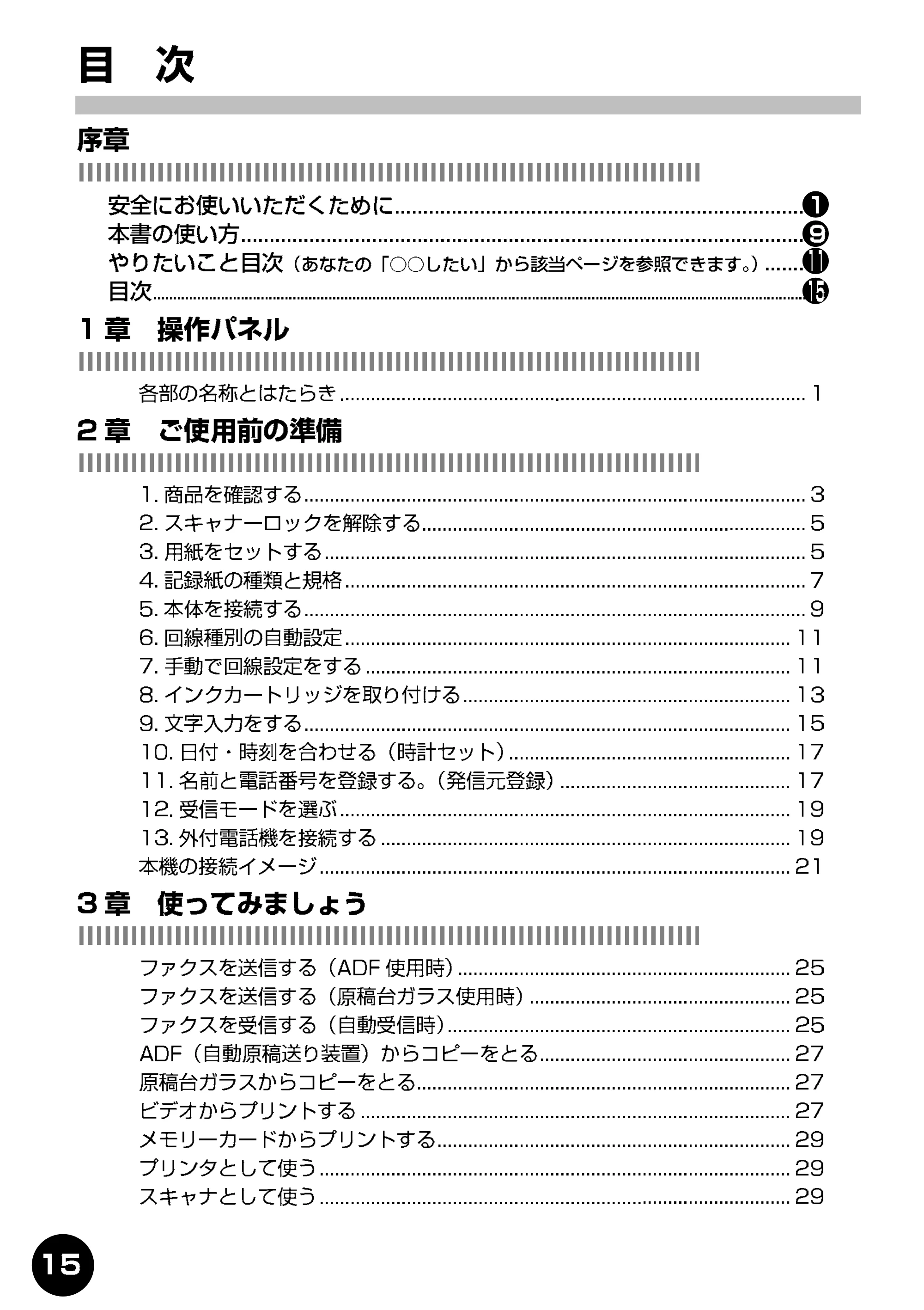 ブラザー MFC-9200J 取扱説明書(本体) — 目次 — 原本ページ — 13ページ