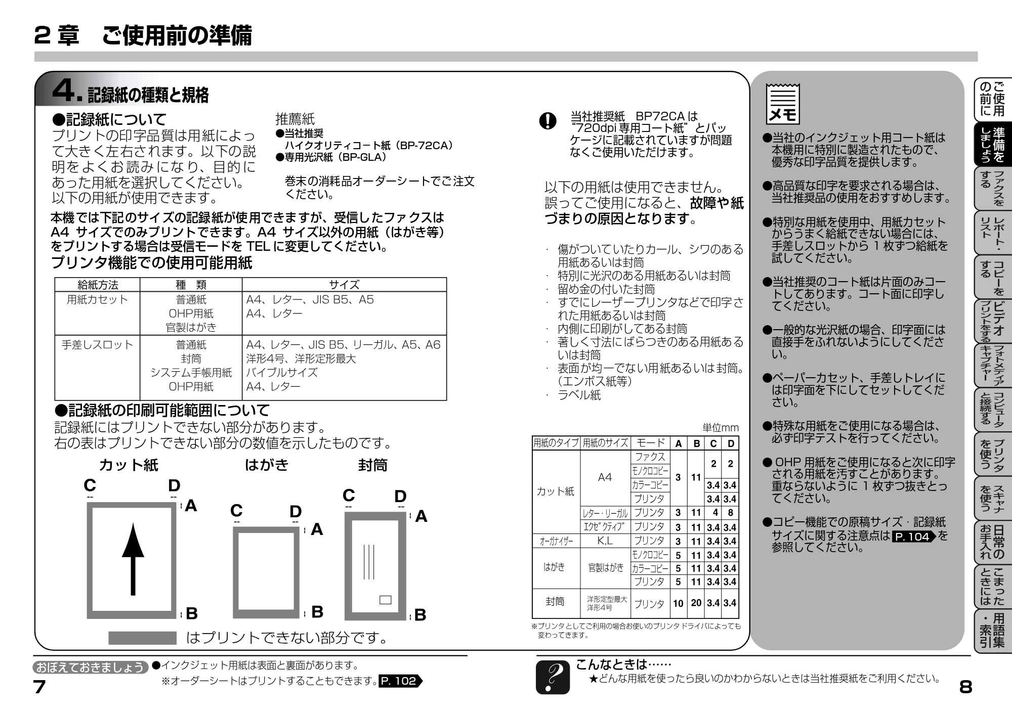 ブラザー MFC-9200J 取扱説明書(本体) — 4.記録紙の種類と規格 — 原本ページ — 24ページ