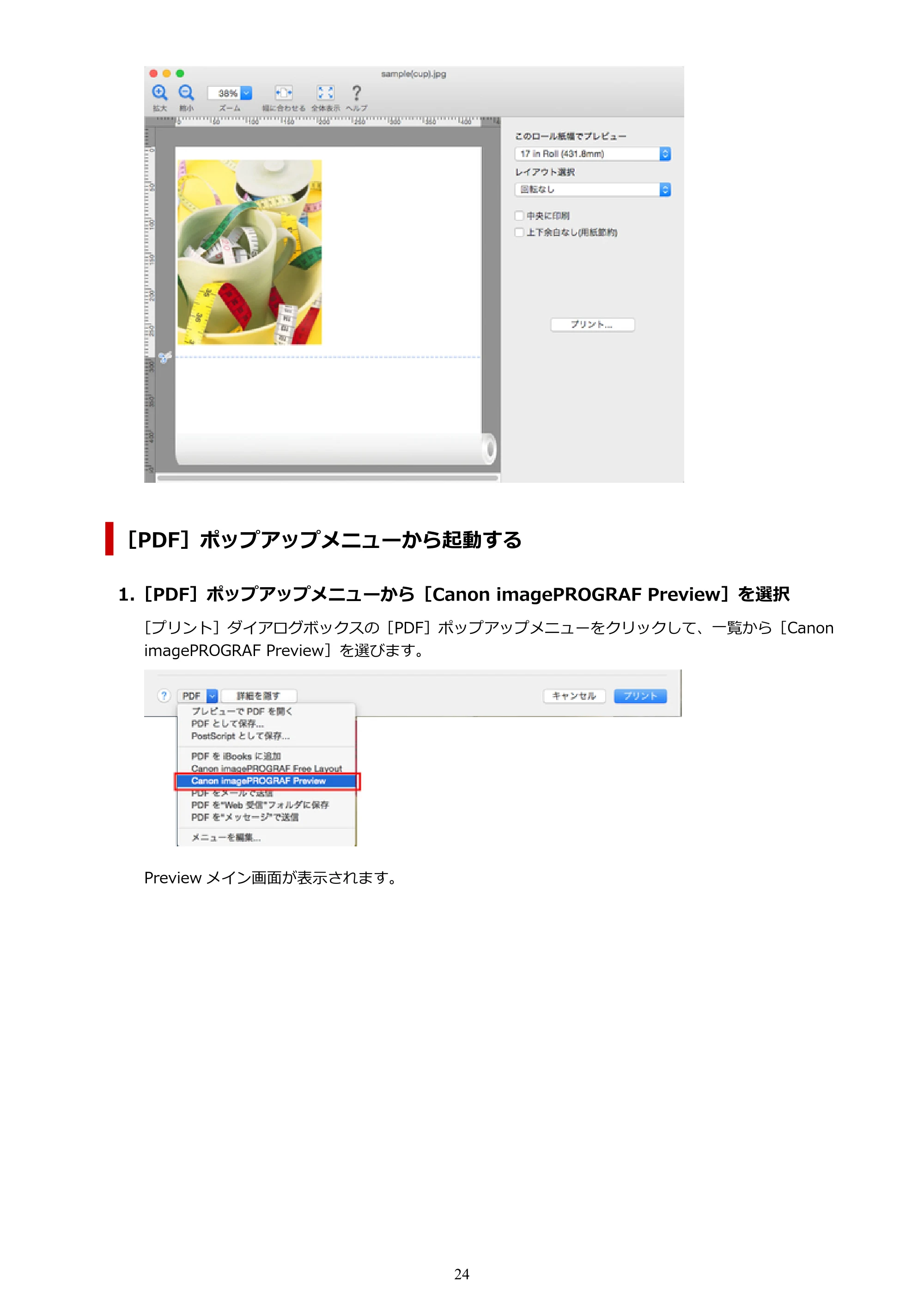 キヤノン PRO-1000 / PRO-2000 / PRO-4000 Preview ガイド（Mac版）2023年3月23日掲載（PDF：2.02MB） — 原本ページ — 24ページ