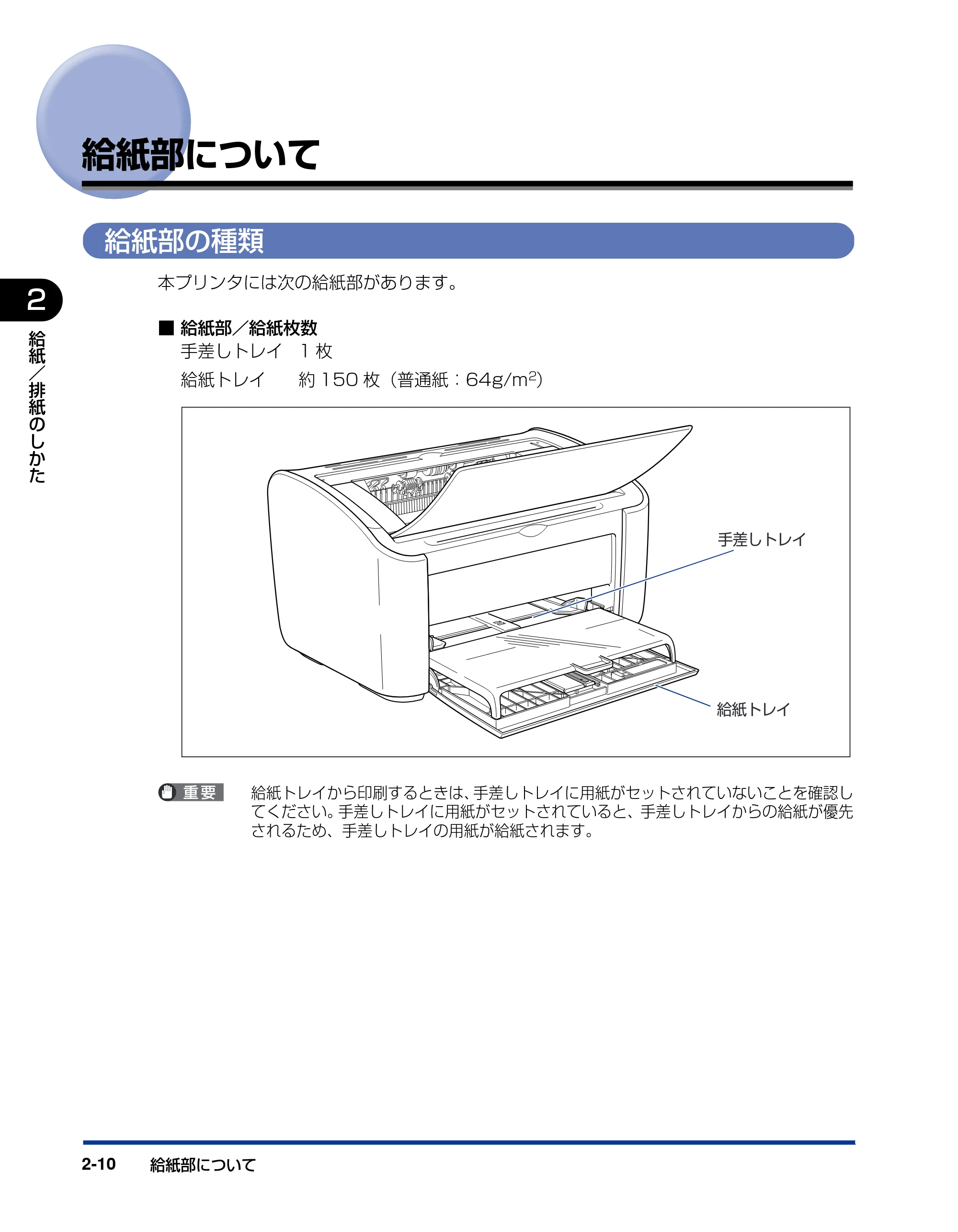キヤノン LBP3000/3000B ユーザーズガイド 2010年3月11日更新 （PDF形式／11.12Mバイト） — 給紙部について — 原本ページ — 44ページ