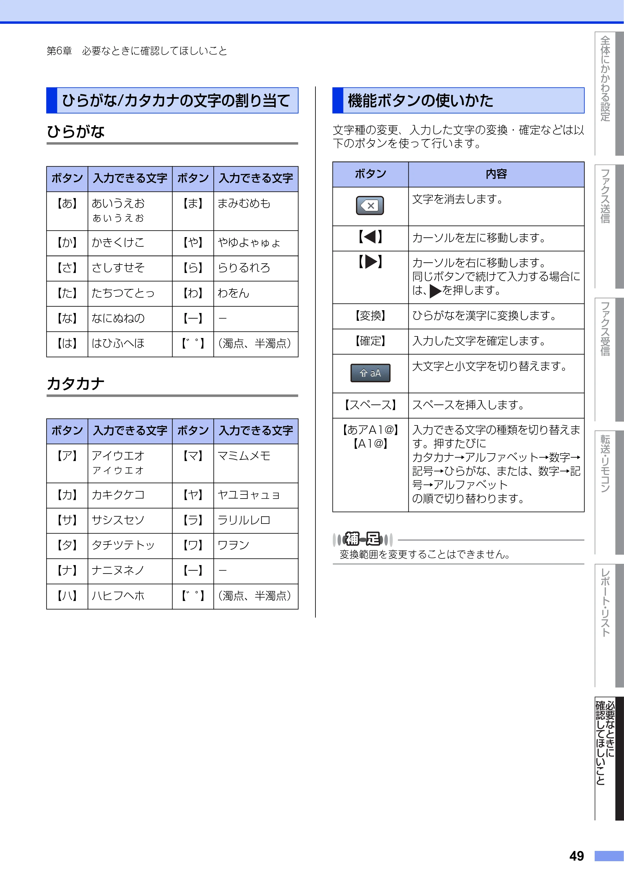 ブラザー MFC-L2720DN / MFC-L2740DW ユーザーズガイド ～応用編～ — ひらがな/カタカナの文字の割り当て — 原本ページ — 49ページ