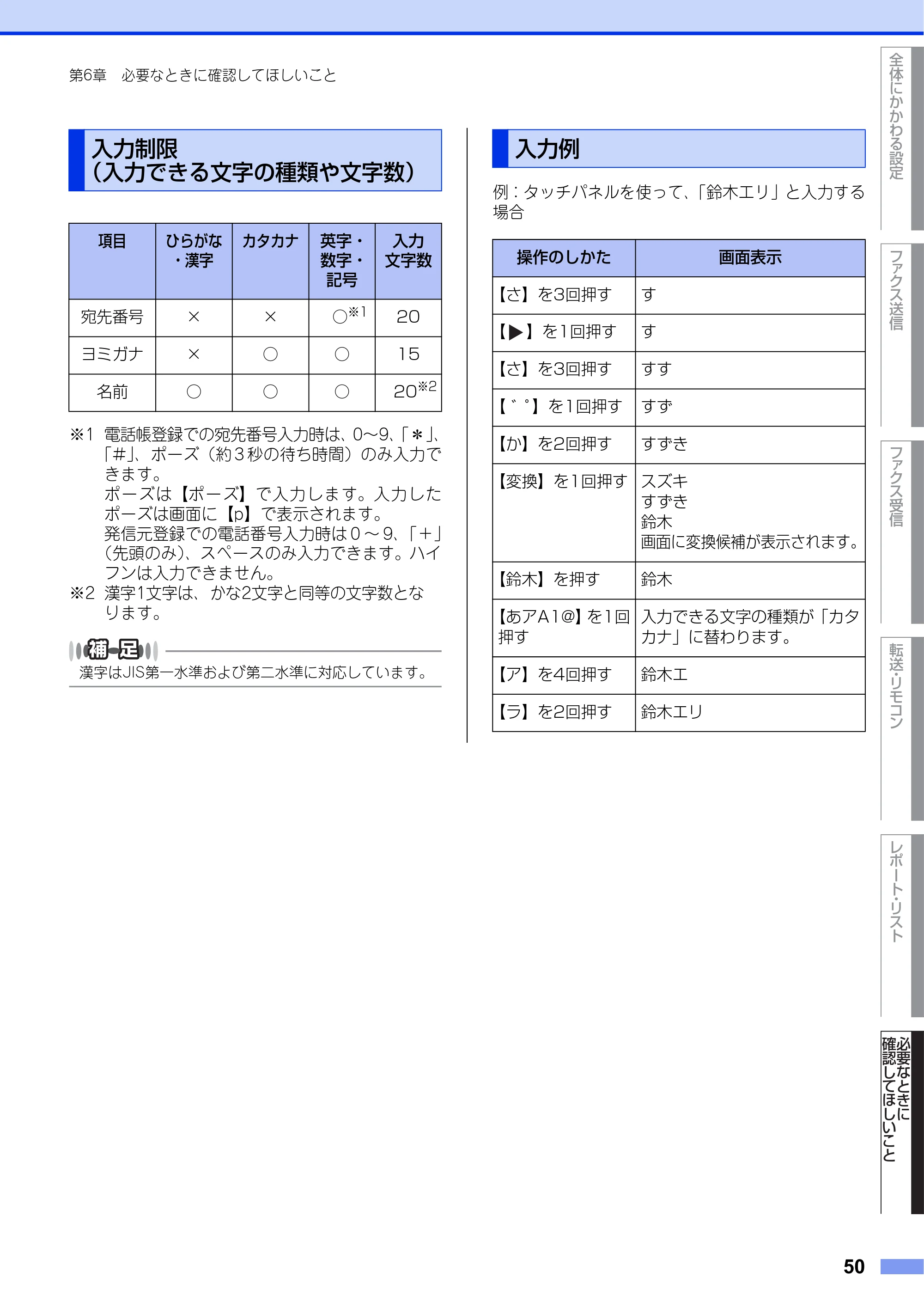 ブラザー MFC-L2720DN / MFC-L2740DW ユーザーズガイド ～応用編～ — 入力制限（入力できる文字の種類や文字数） — 原本ページ — 50ページ