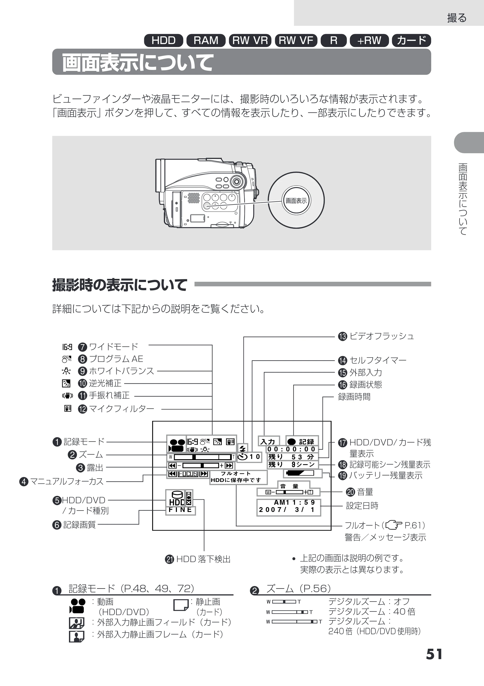 日立 DZ-HS503 取扱説明書 — 画面表示について — 原本ページ — 51ページ