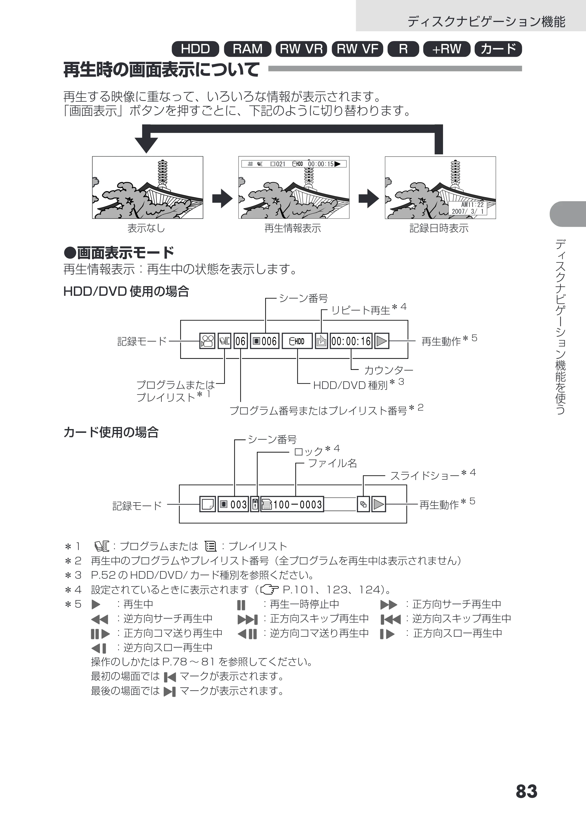 日立 DZ-HS503 取扱説明書 — 再生時の画面表示について — 原本ページ — 83ページ
