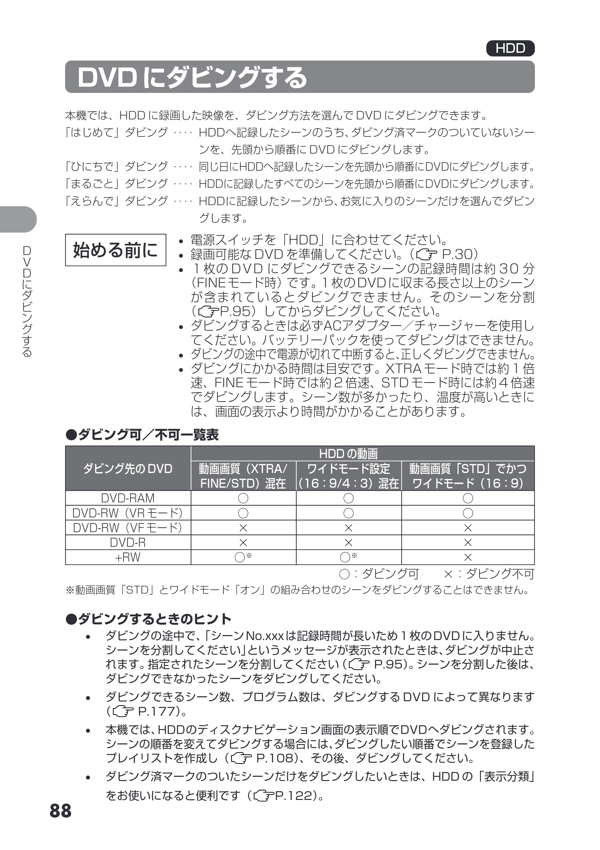 日立 DZ-HS503 取扱説明書 — DVDにダビングする — 原本ページ — 88ページ