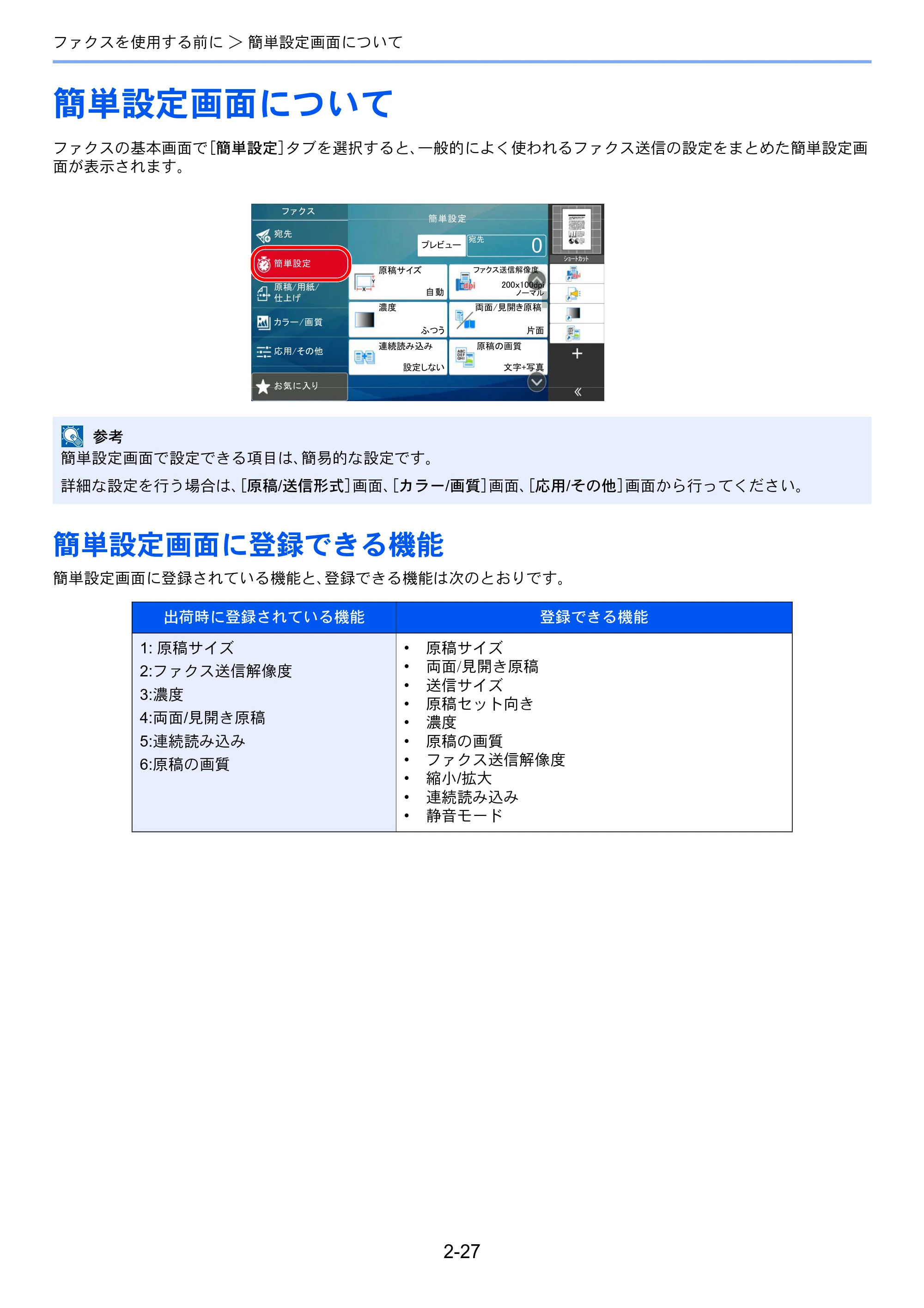 京セラ TASKalfa 358ci / TASKalfa 408ci TASKalfa 408ci/TASKalfa 358ci FAXSystem10(X) 使用説明書 — 簡単設定画面について — 原本ページ — 46ページ