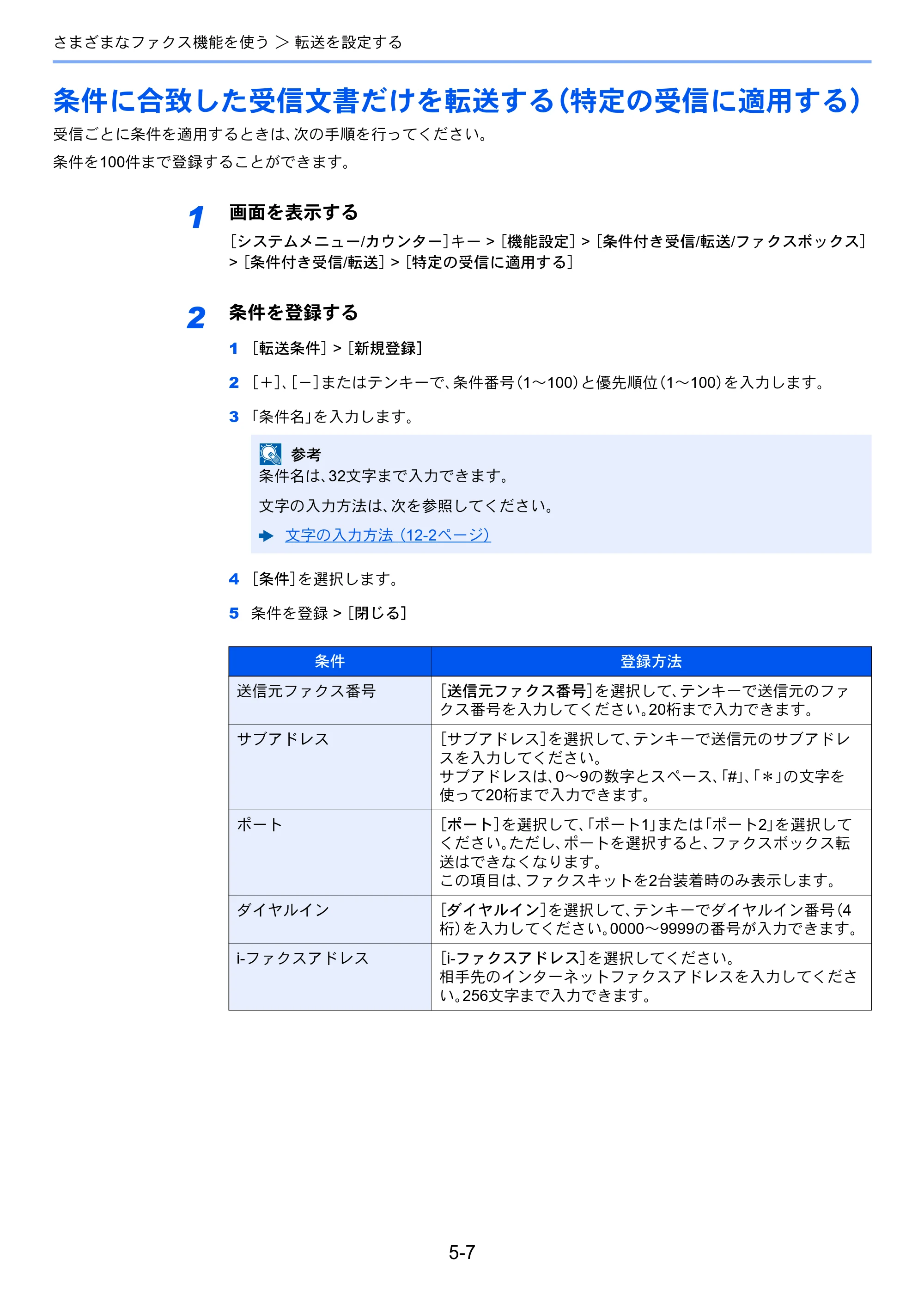 京セラ TASKalfa 358ci / TASKalfa 408ci TASKalfa 408ci/TASKalfa 358ci FAXSystem10(X) 使用説明書 — 条件に合致した受信文書だけを転送する（特定の受信に適用する） — 原本ページ — 102ページ