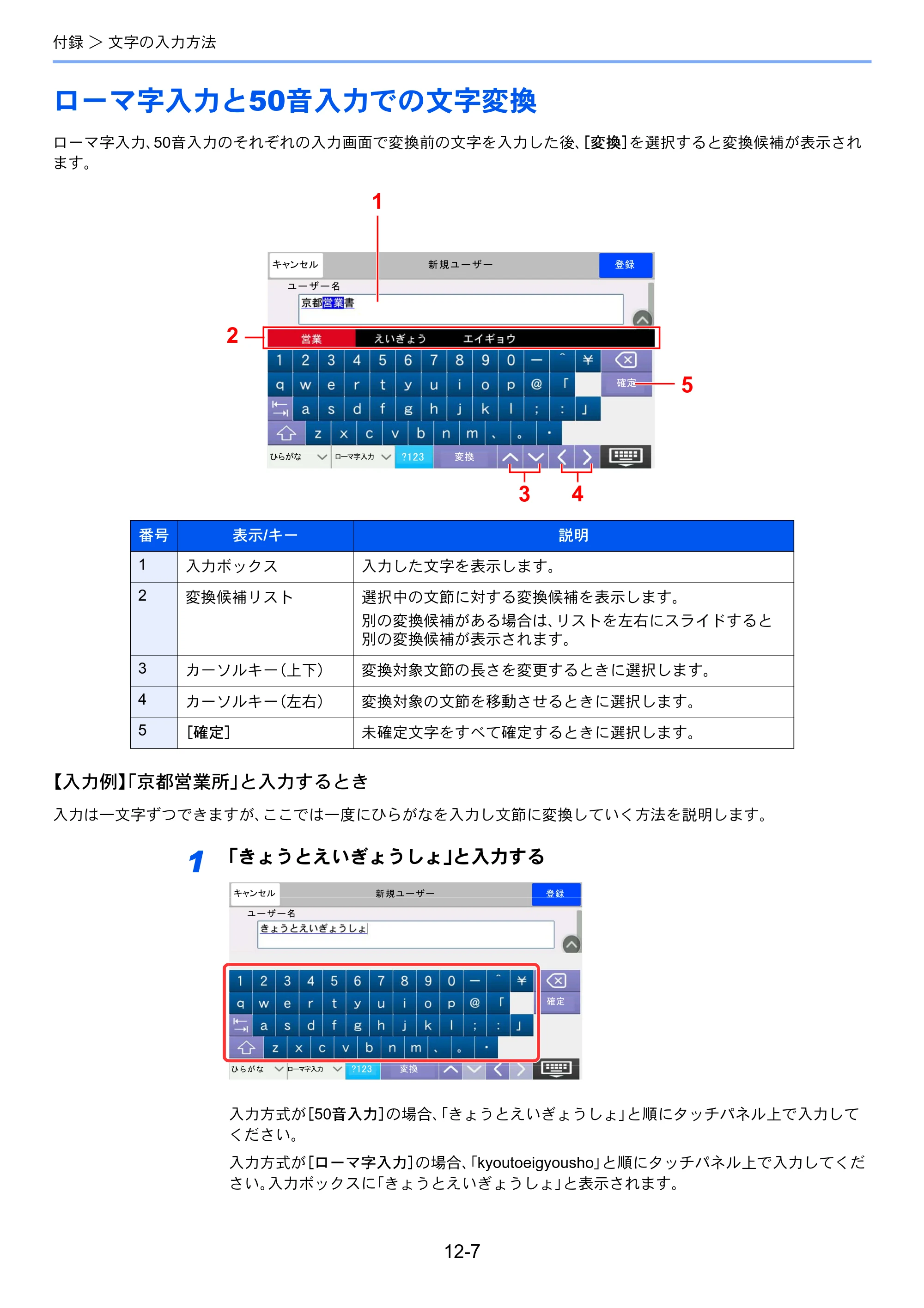 京セラ TASKalfa 358ci / TASKalfa 408ci TASKalfa 408ci/TASKalfa 358ci FAXSystem10(X) 使用説明書 — ローマ字入力と50音入力での文字変換 — 原本ページ — 256ページ