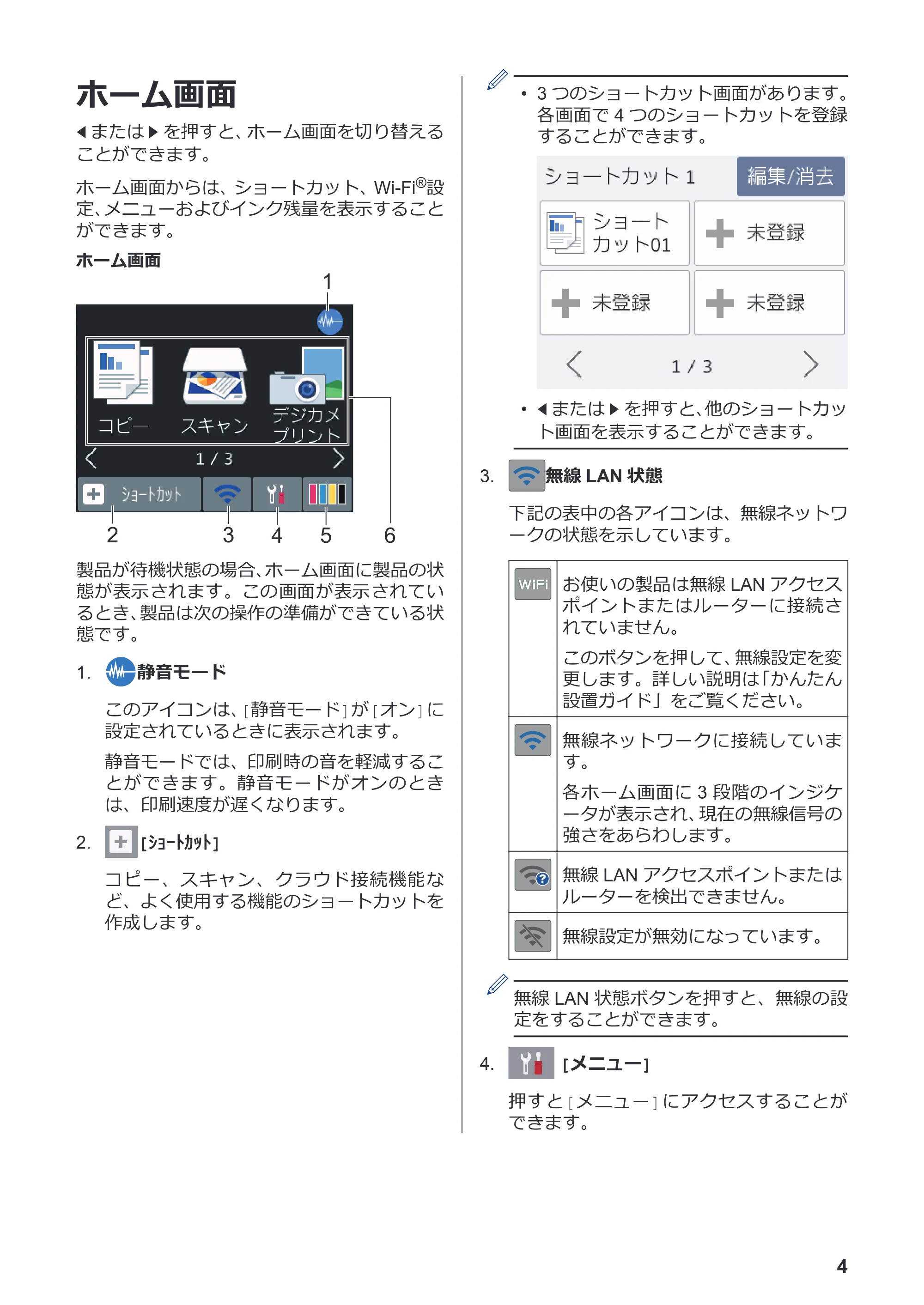 ブラザー DCP-J587N / DCP-J987N かんたん操作ガイド — ホーム画面 — 原本ページ — 5ページ