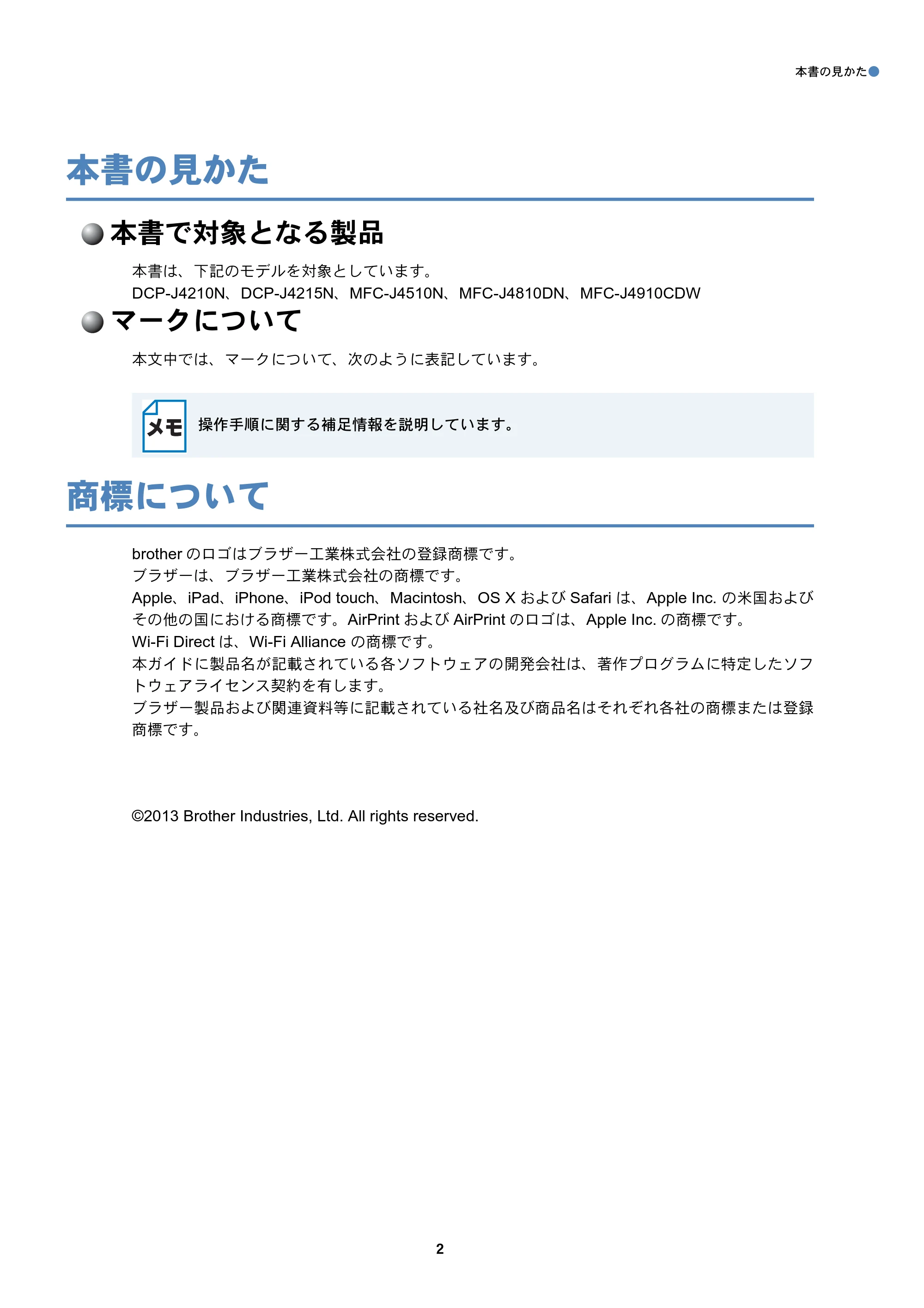 ブラザー DCP-J4210N / DCP-J4215N-B/W / MFC-J4510N AirPrintガイド — 本書の見かた — 原本ページ — 3ページ