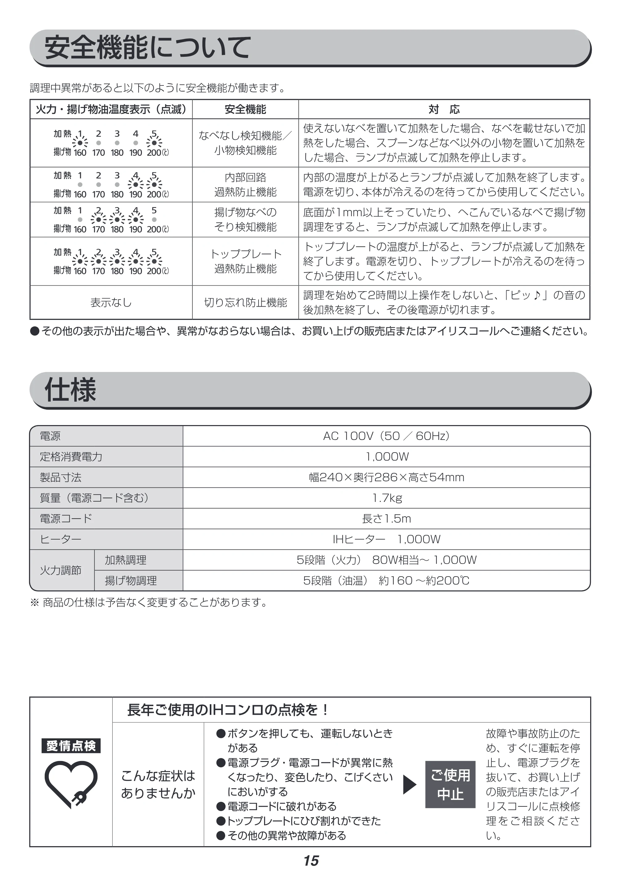 アイリスオーヤマ IHK-TK62 取扱説明書 — 原本ページ — 15ページ