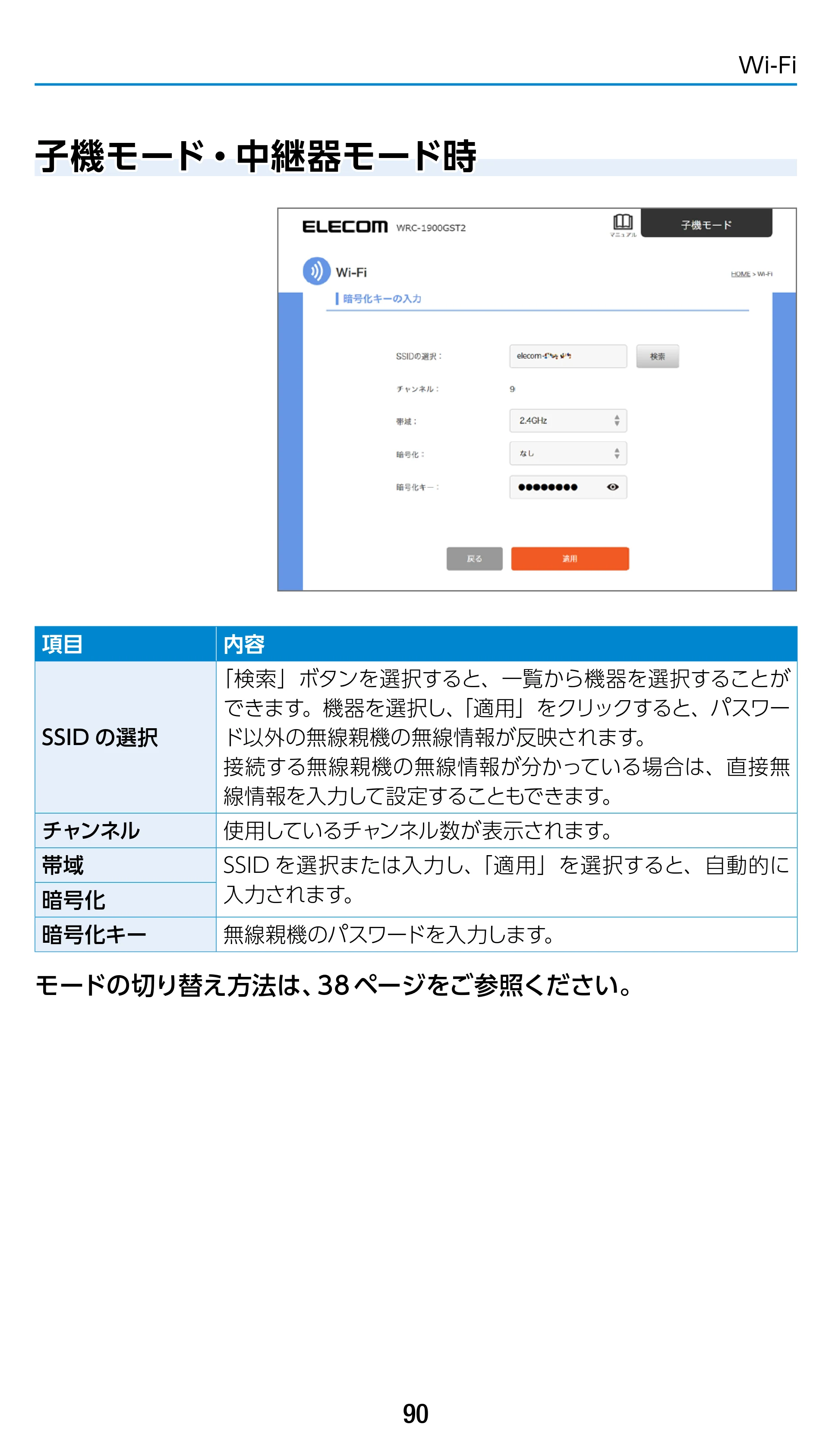エレコム WRC-1900GST2 / WRC-1900GST2A-W / WRC-1900GST2SP 3.ユーザーズマニュアル（基本機能編） — 子機モード・中継器モード時 — 原本ページ — 90ページ
