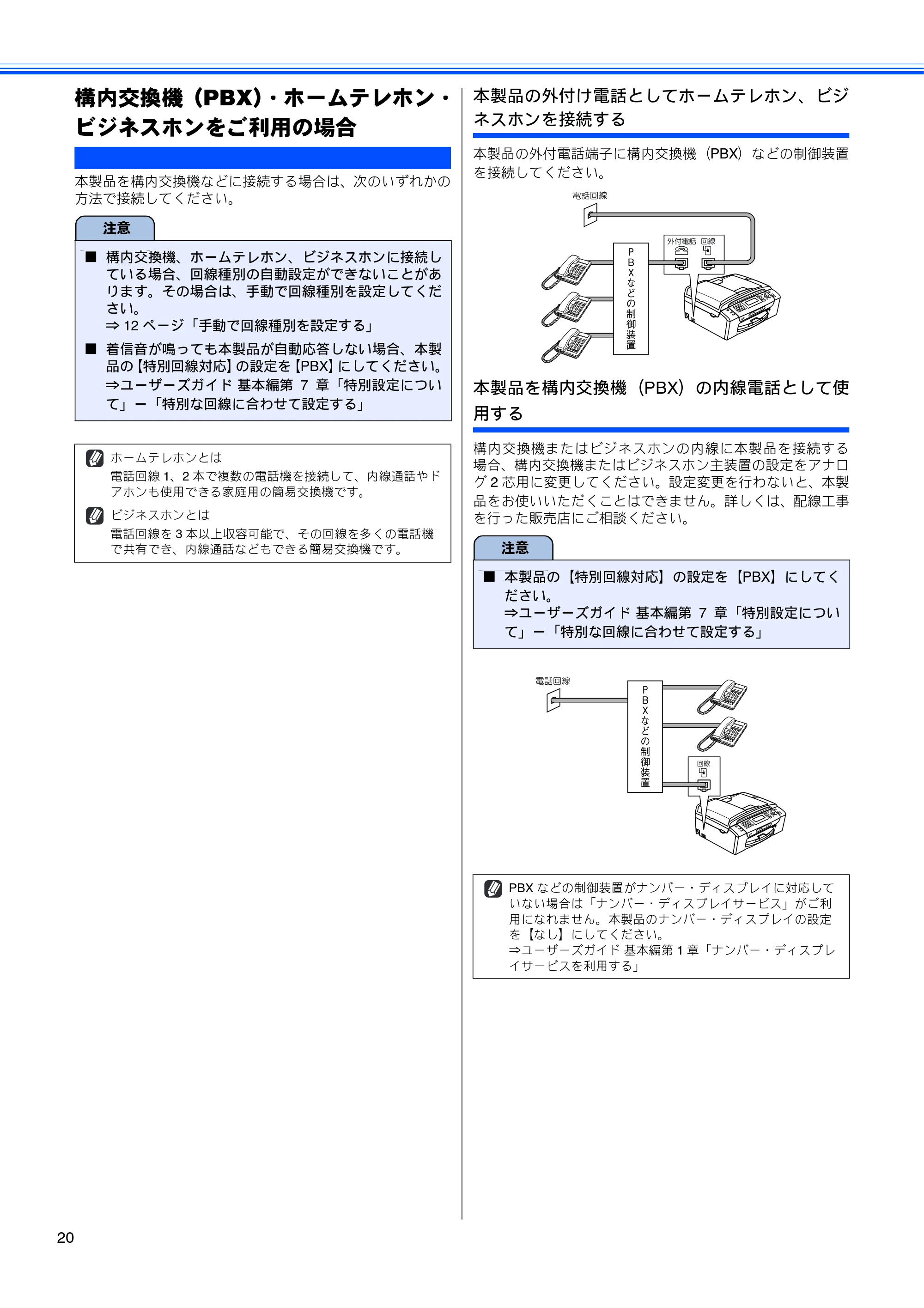 ブラザー MFC-495CN かんたん設置ガイド — 構内交換機（PBX）・ホームテレホン・ビジネスホンをご利用の場合 — 原本ページ — 22ページ