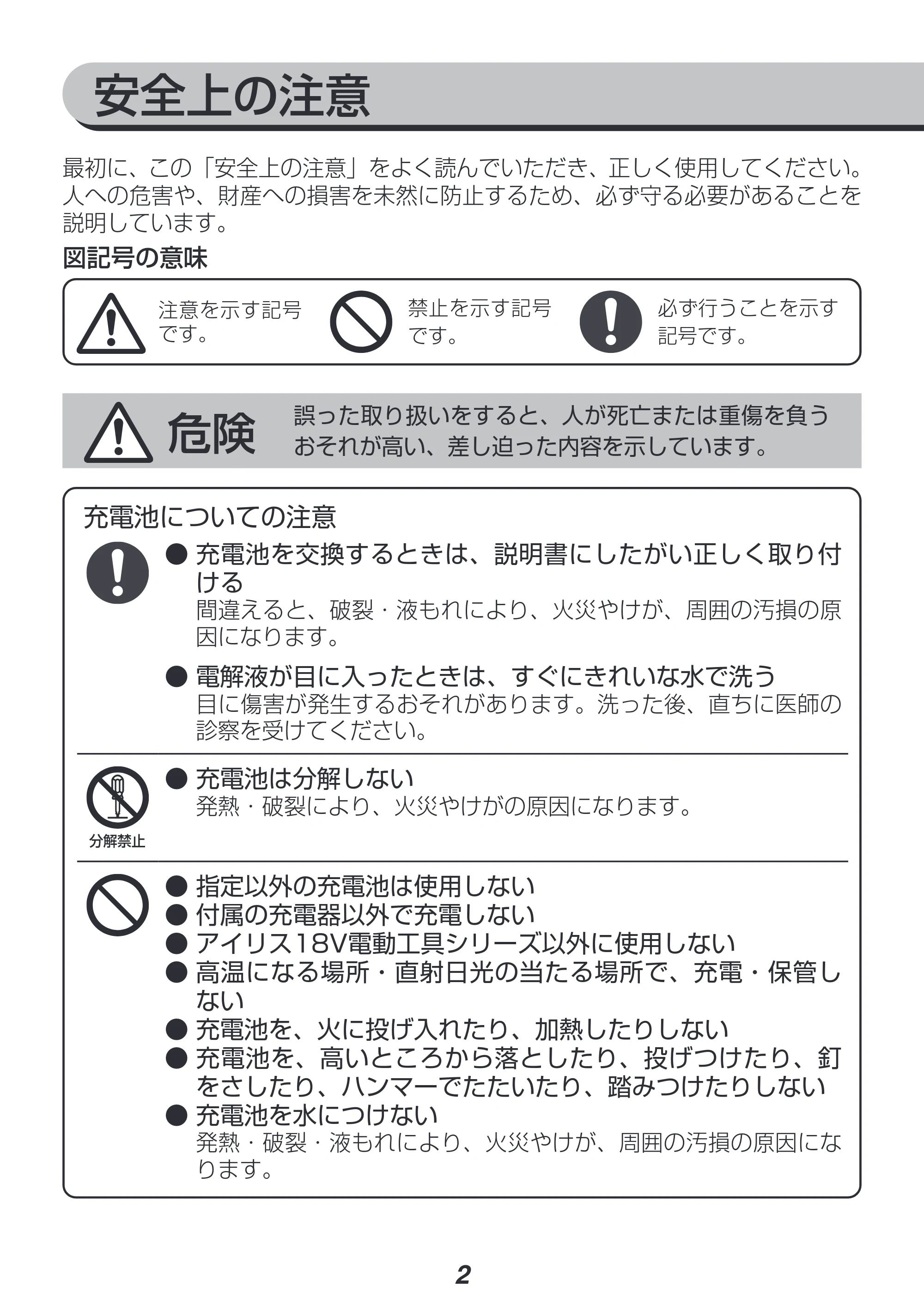 アイリスオーヤマ JID160 取扱説明書 — 原本ページ — 2ページ