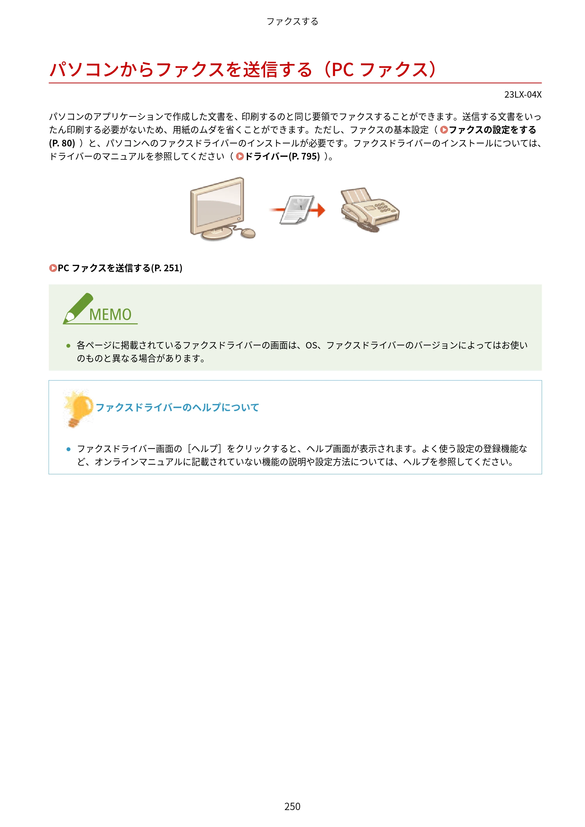 キヤノン WG7350F/7350FM WG7300 series オンラインマニュアル PDF版 2019年4月11日更新（PDF：7.66MB） — パソコンからファクスを送信する（PCファクス） — 原本ページ — 259ページ