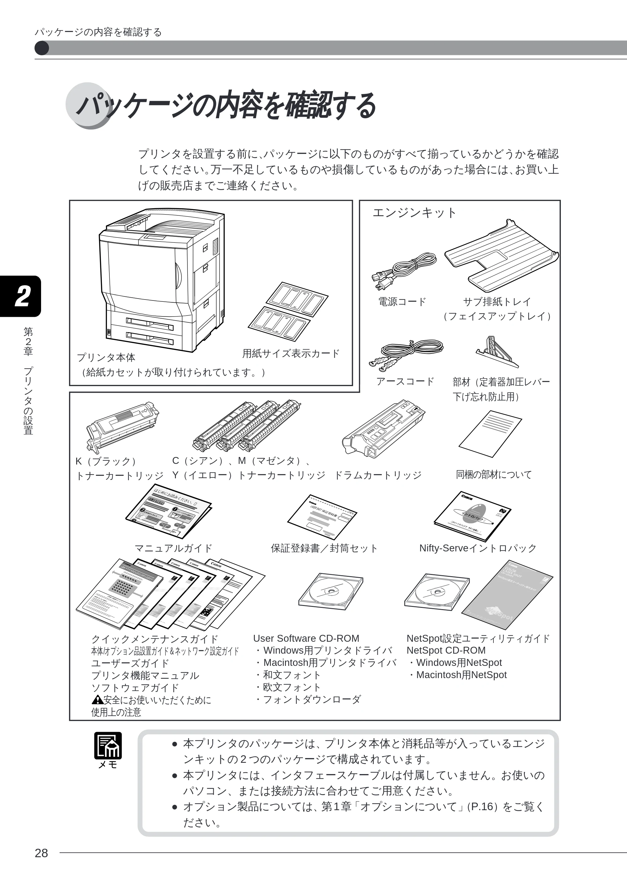 キヤノン LBP-2260PSII 本体／オプション品設置ガイド＆ネットワーク設定ガイド （PDF形式／6.11Mバイト） — パッケージの内容を確認する — 原本ページ — 30ページ