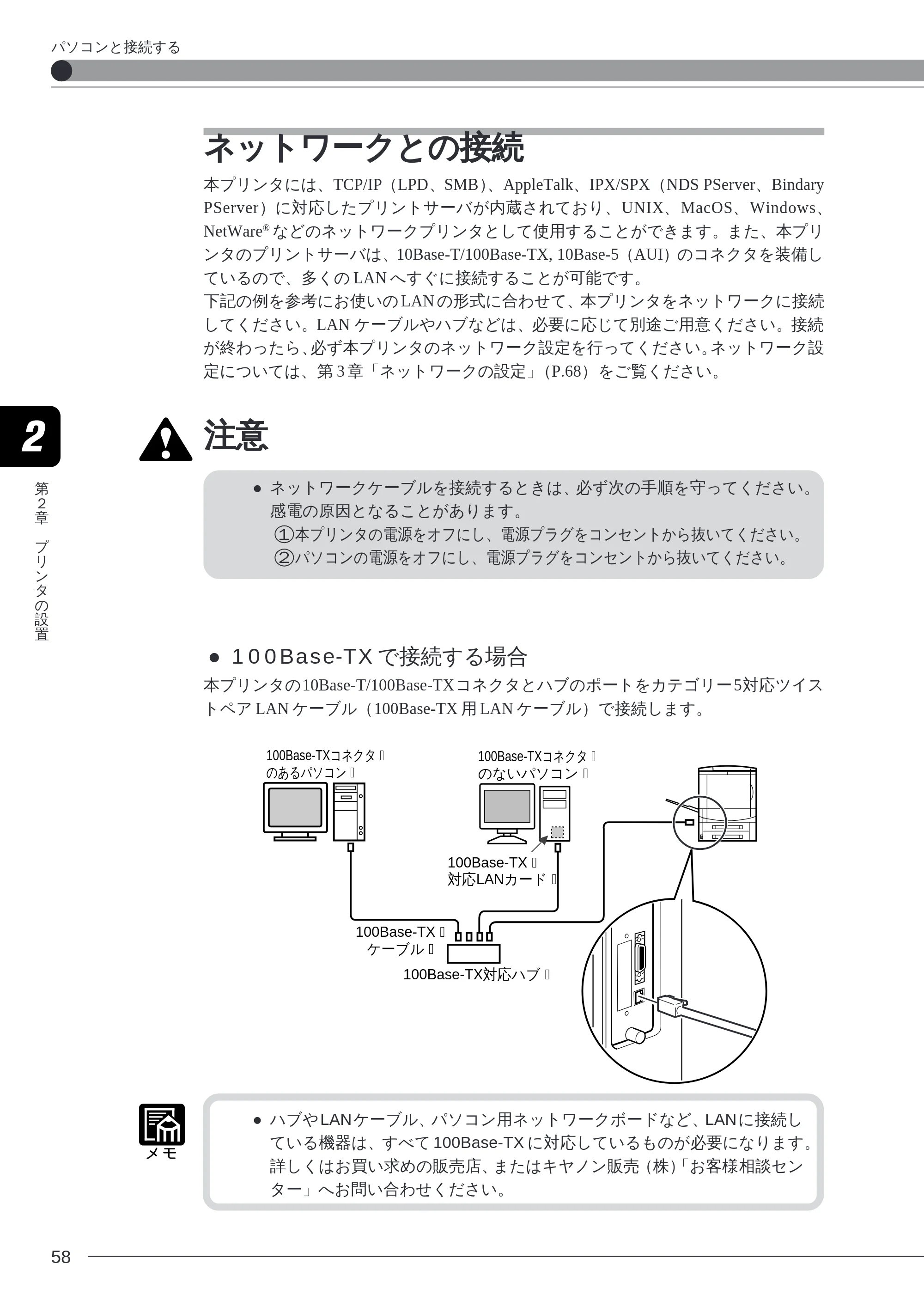 キヤノン LBP-2260PSII 本体／オプション品設置ガイド＆ネットワーク設定ガイド （PDF形式／6.11Mバイト） — ネットワークとの接続 — 原本ページ — 60ページ