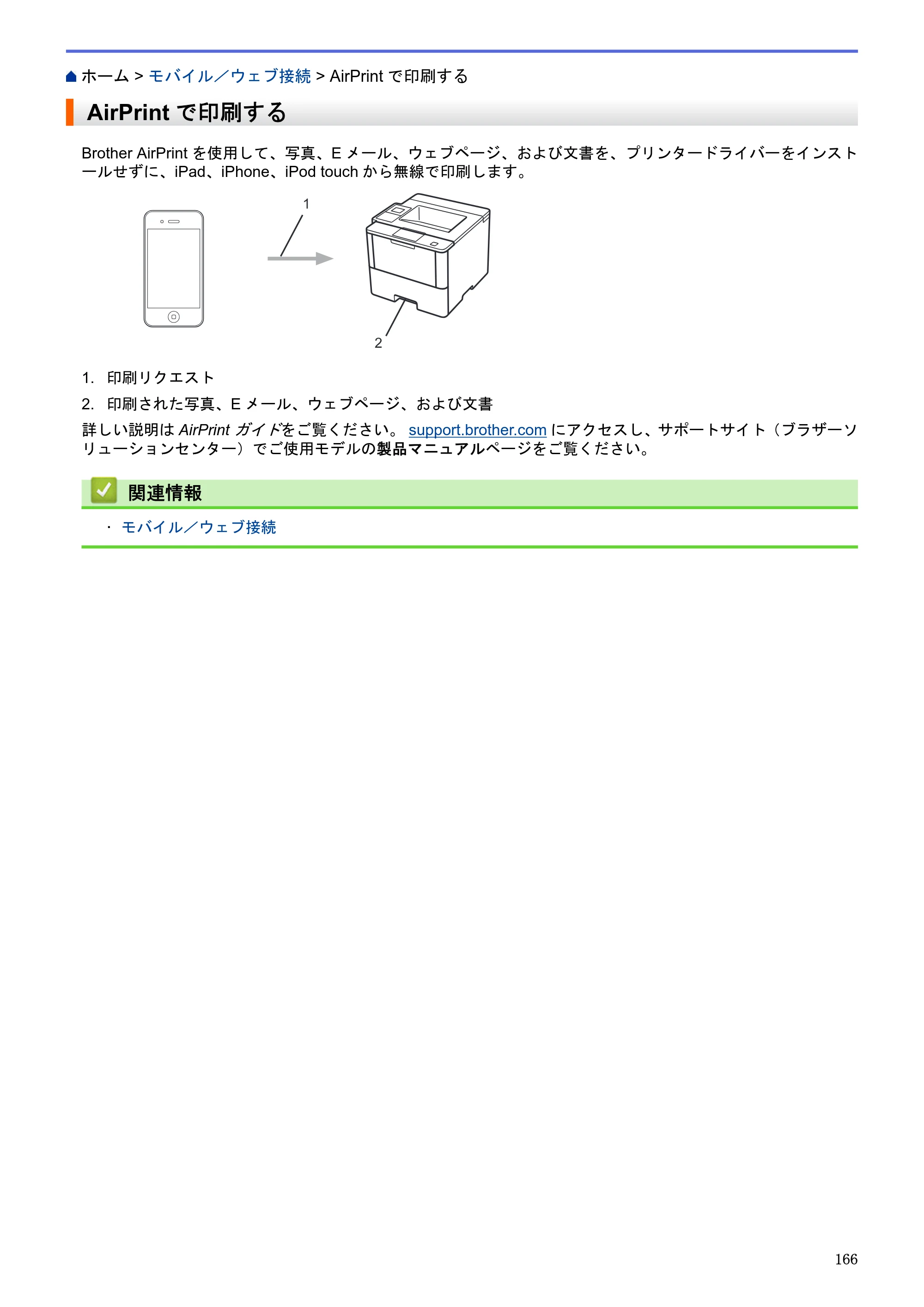 ブラザー HL-L5100DN / HL-L5200DW / HL-L6400DW ユーザーズガイド（印刷用） ～ネットワーク操作編～ — AirPrintで印刷する — 原本ページ — 167ページ