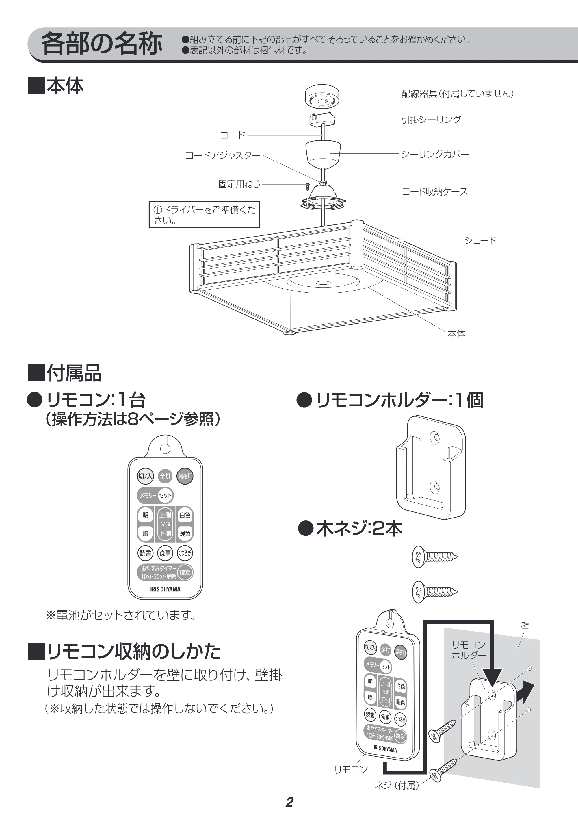 アイリスオーヤマ PLM8DL / DL-HG 取扱説明書 — 原本ページ — 2ページ