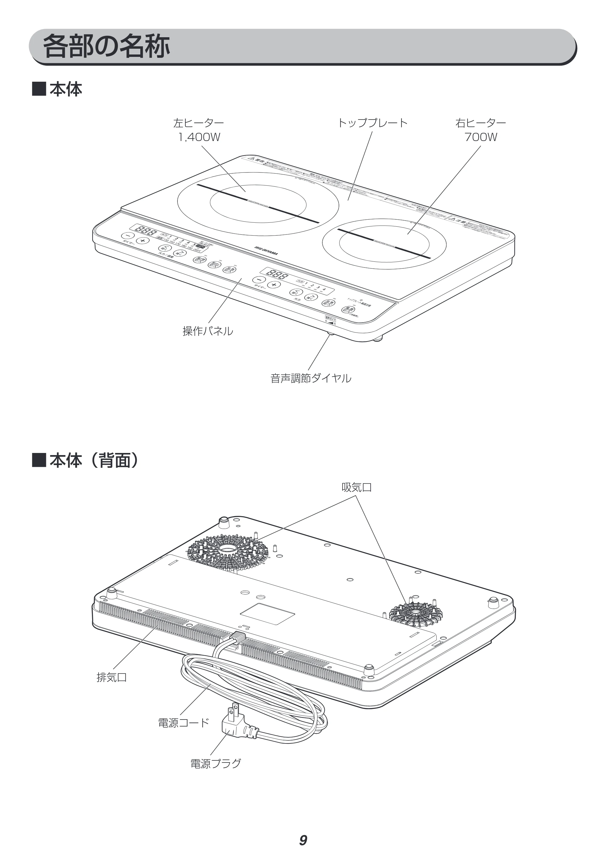 アイリスオーヤマ IHK-W12SV 取扱説明書 — 原本ページ — 9ページ