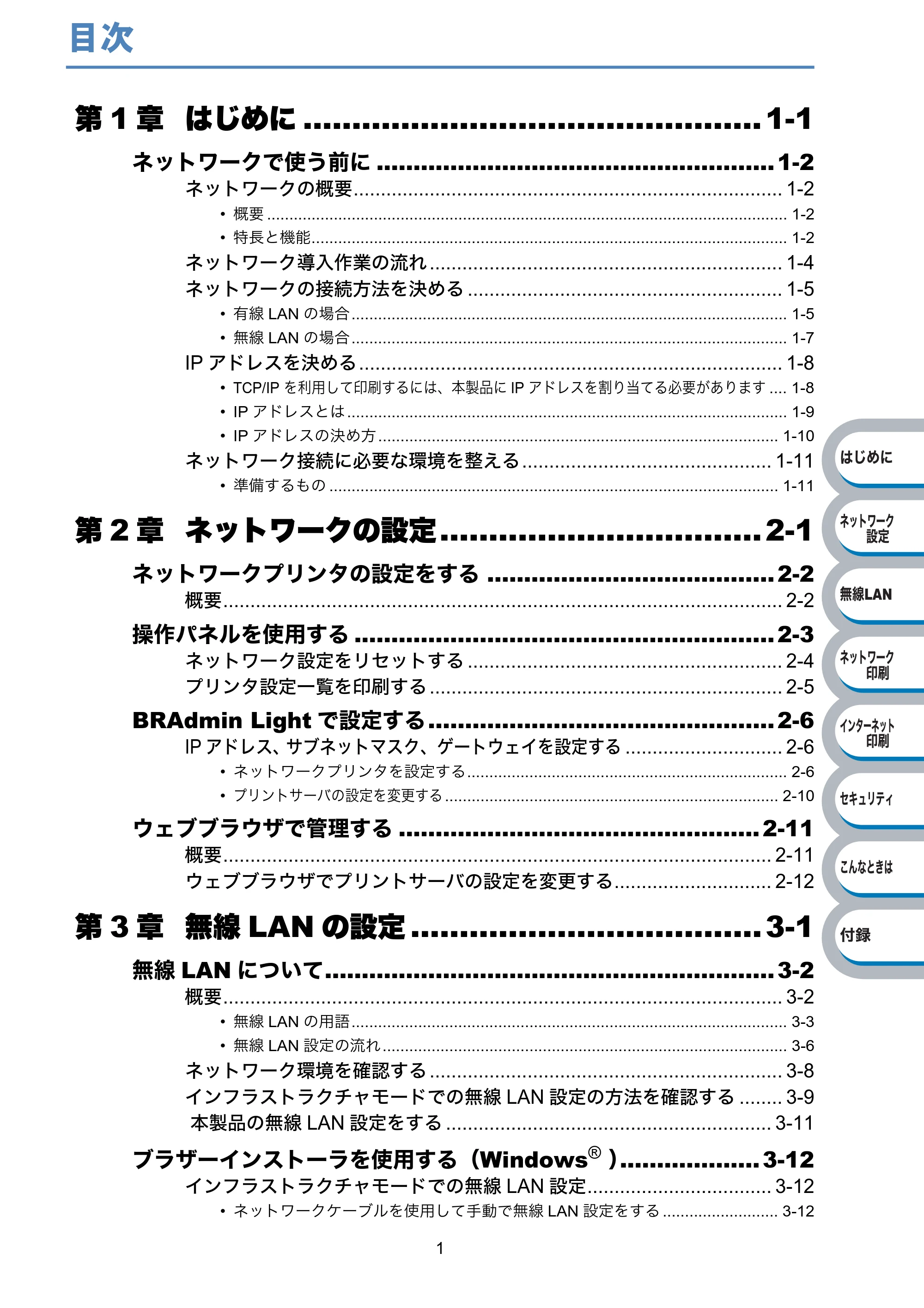 ブラザー HL-2170W ネットワーク取扱説明書 — 目次 — 原本ページ — 2ページ