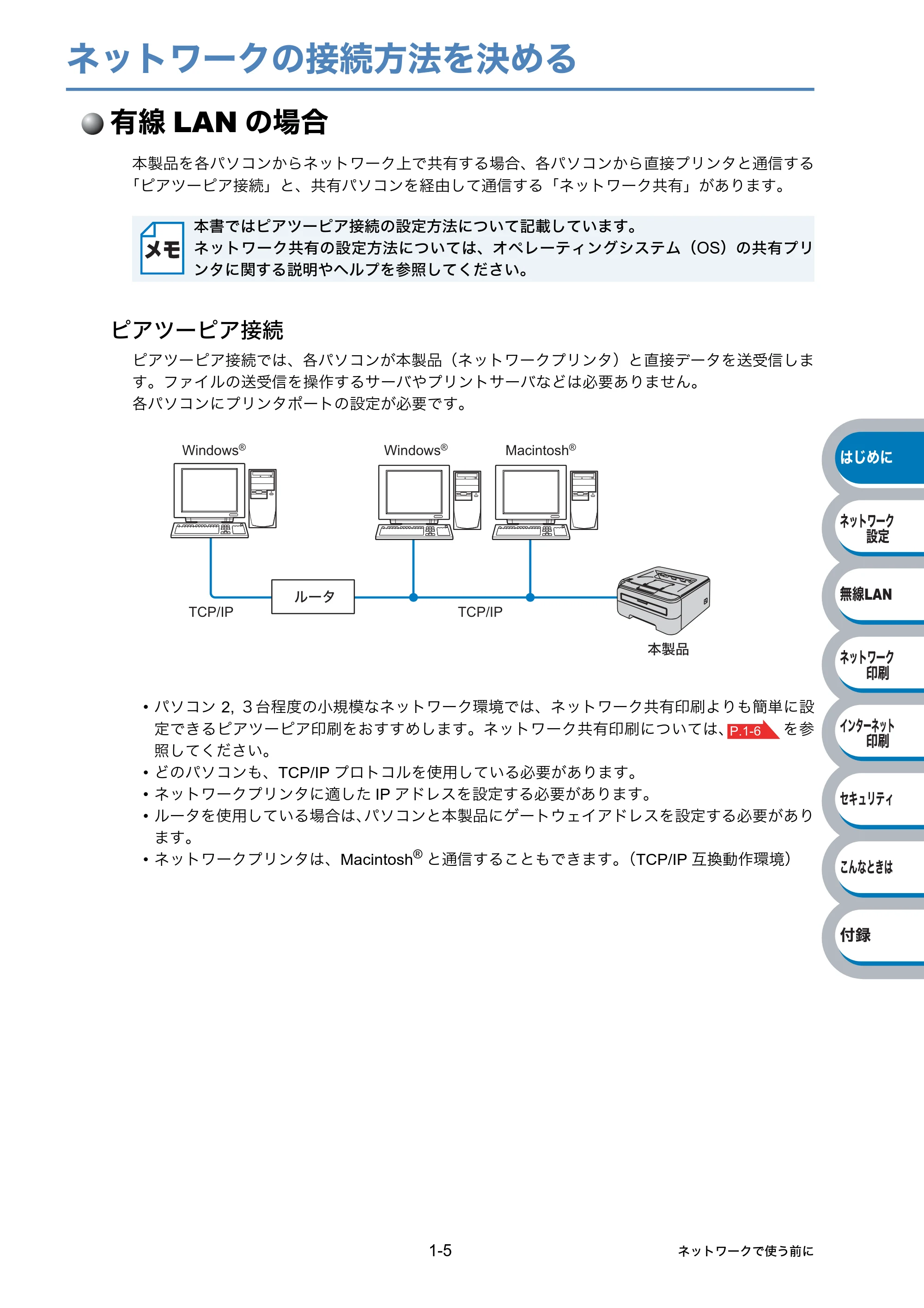 ブラザー HL-2170W ネットワーク取扱説明書 — ネットワークの接続方法を決める — 原本ページ — 14ページ
