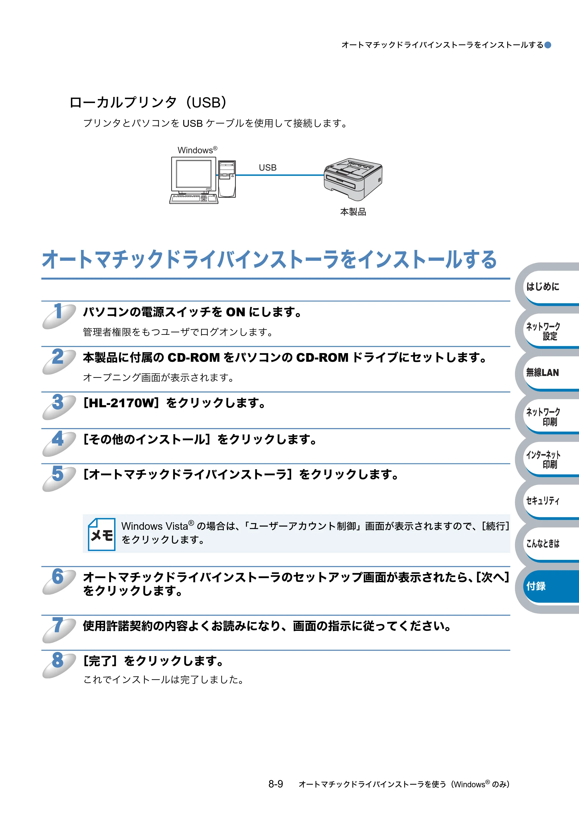 ブラザー HL-2170W ネットワーク取扱説明書 — オートマチックドライバインストーラをインストールする — 原本ページ — 153ページ