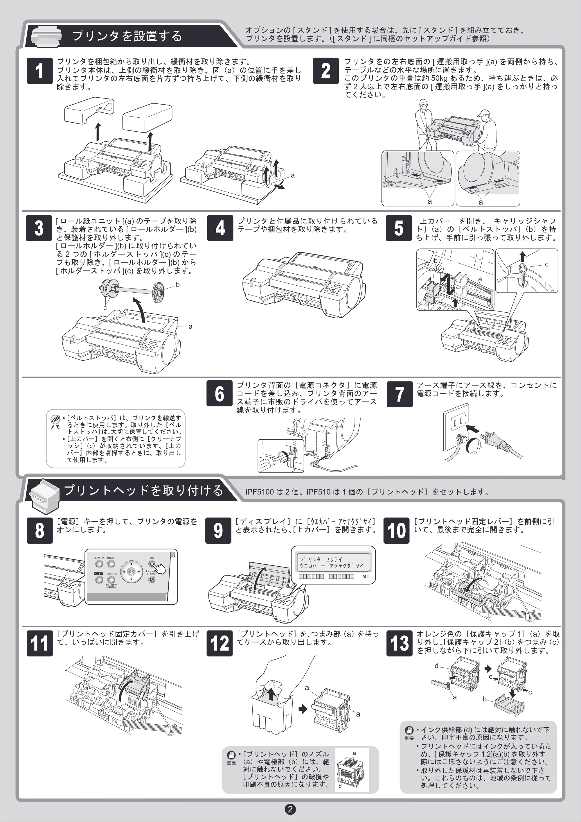 キヤノン iPF510/5100 クイックスタートガイド （PDF形式／5.47Mバイト） — 原本ページ — 2ページ