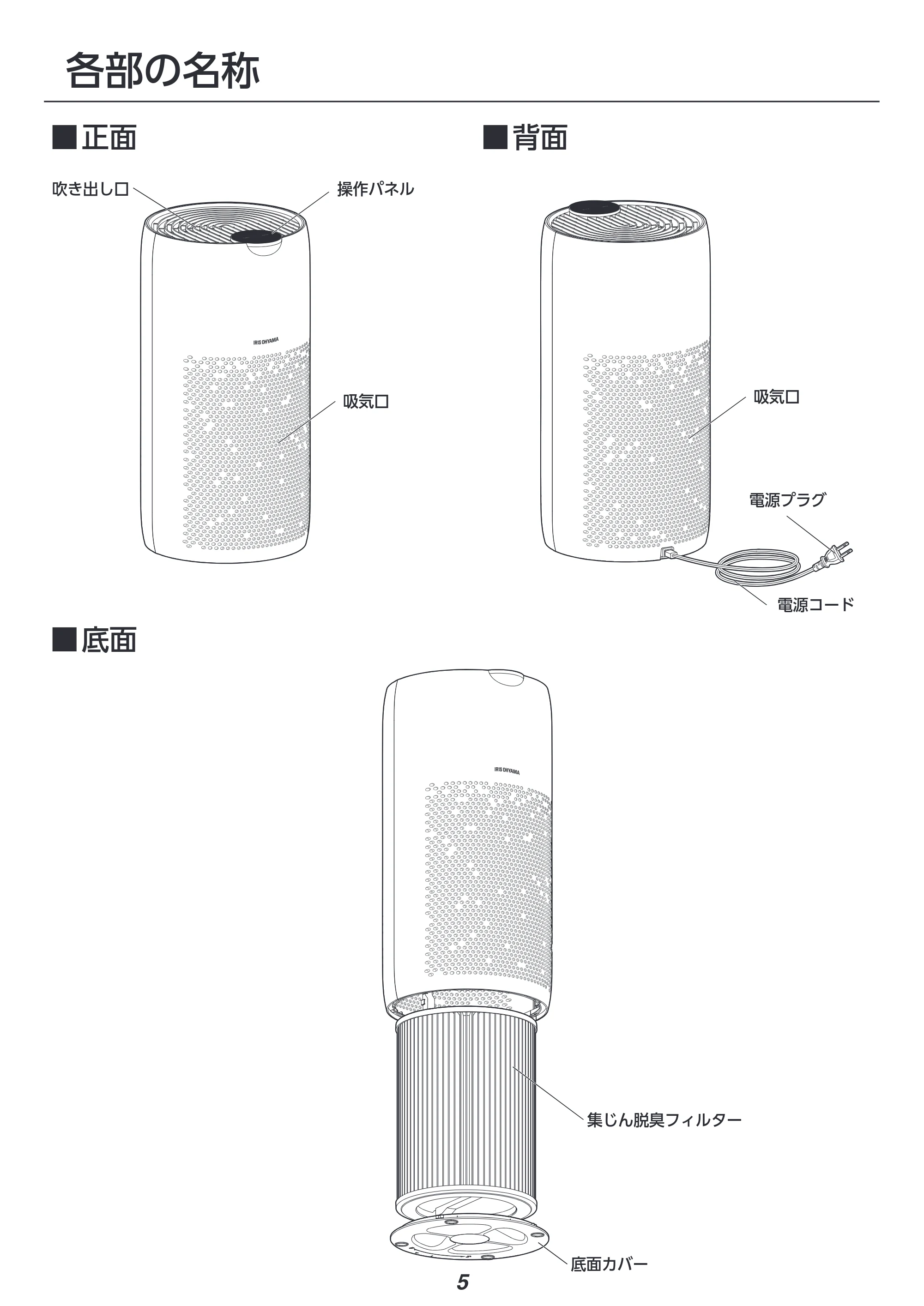 アイリスオーヤマ AAP-S60B 取扱説明書 — 原本ページ — 5ページ
