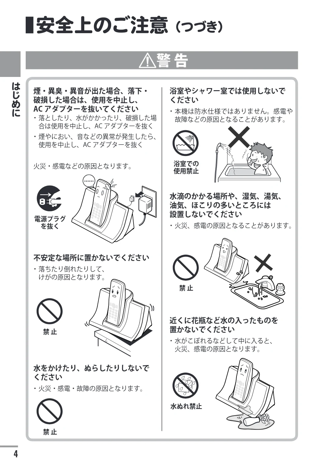 日立 HTE-201 / HTE-101 取扱説明書 — 安全上のご注意(つづき) — 図版 4-1 — 4ページ