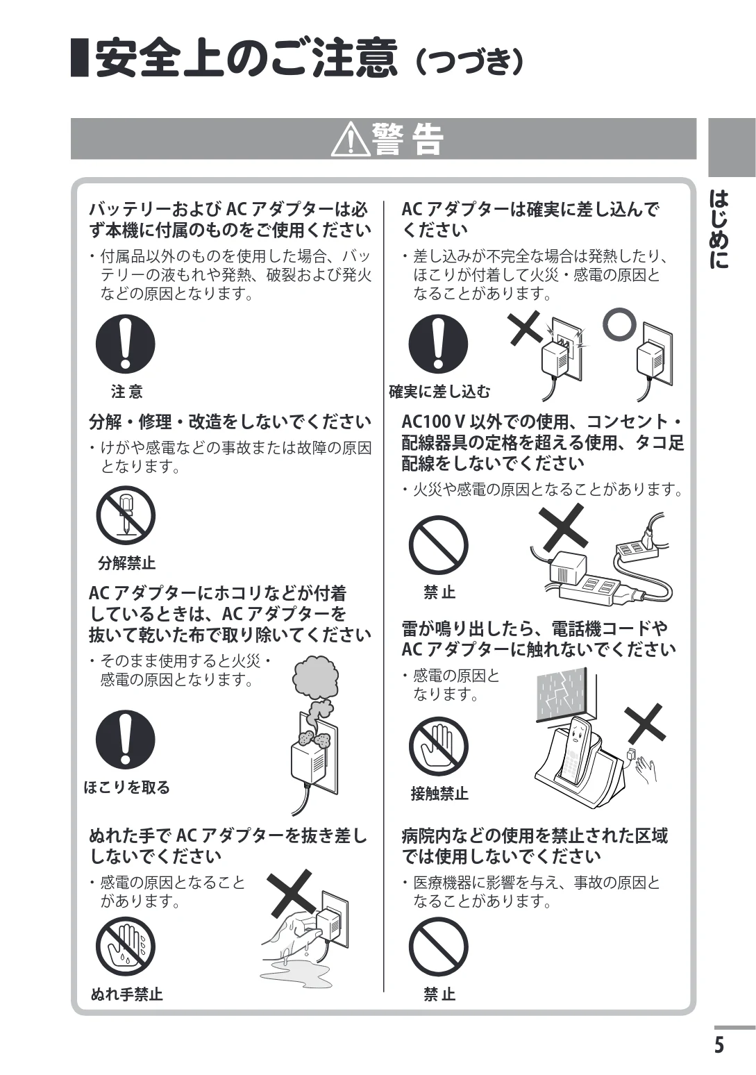 日立 HTE-201 / HTE-101 取扱説明書 — 安全上のご注意(つづき) — 図版 5-1 — 5ページ