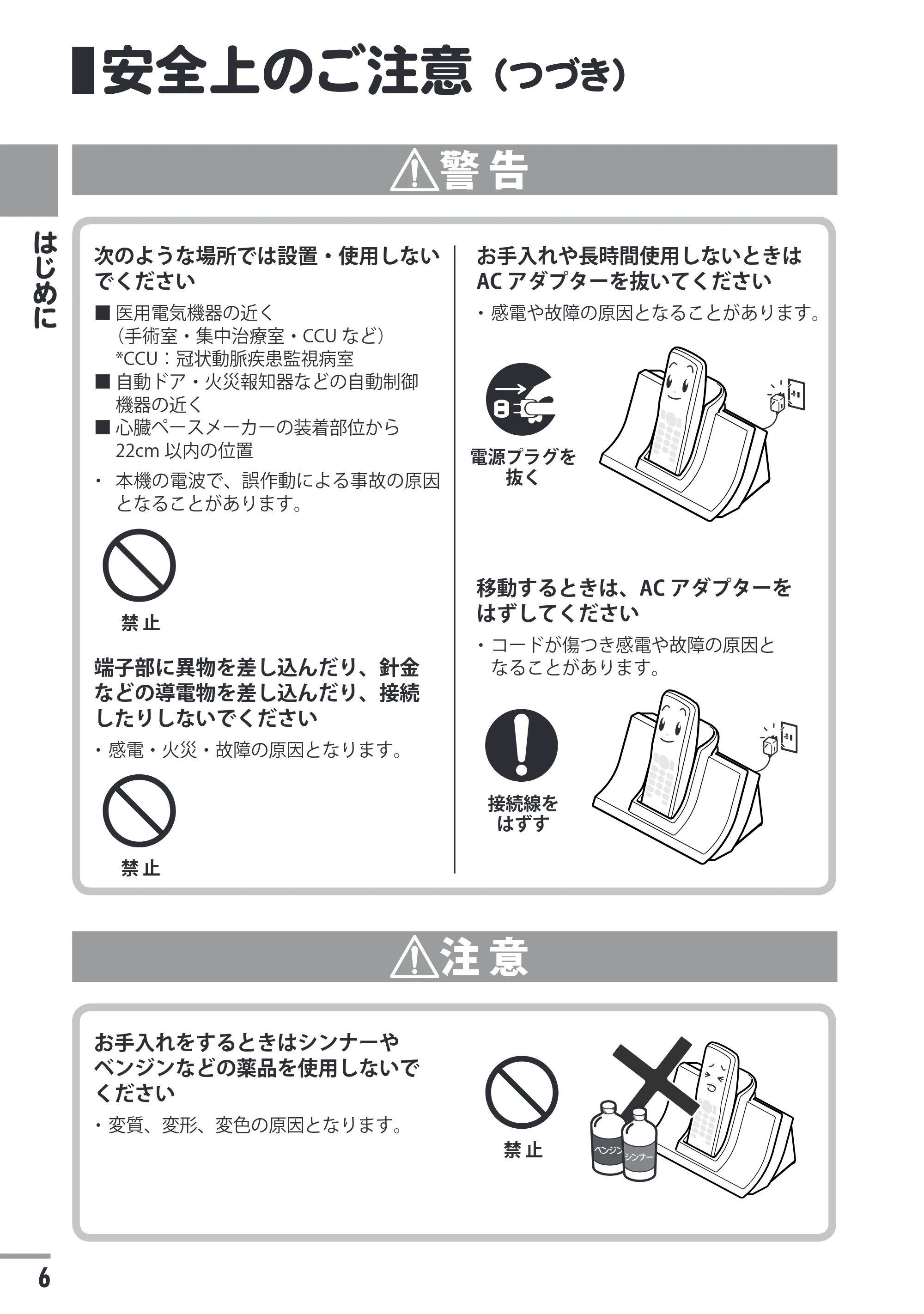 日立 HTE-201 / HTE-101 取扱説明書 — 安全上のご注意(つづき) — 原本ページ — 6ページ