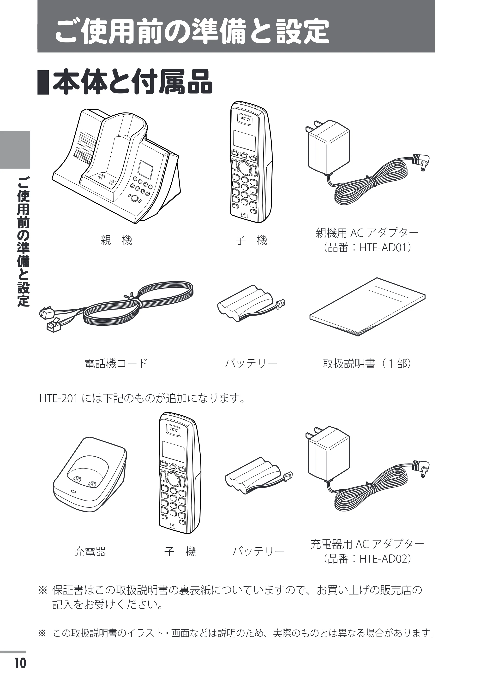 日立 HTE-201 / HTE-101 取扱説明書 — ご使用前の準備と設定 — 原本ページ — 10ページ