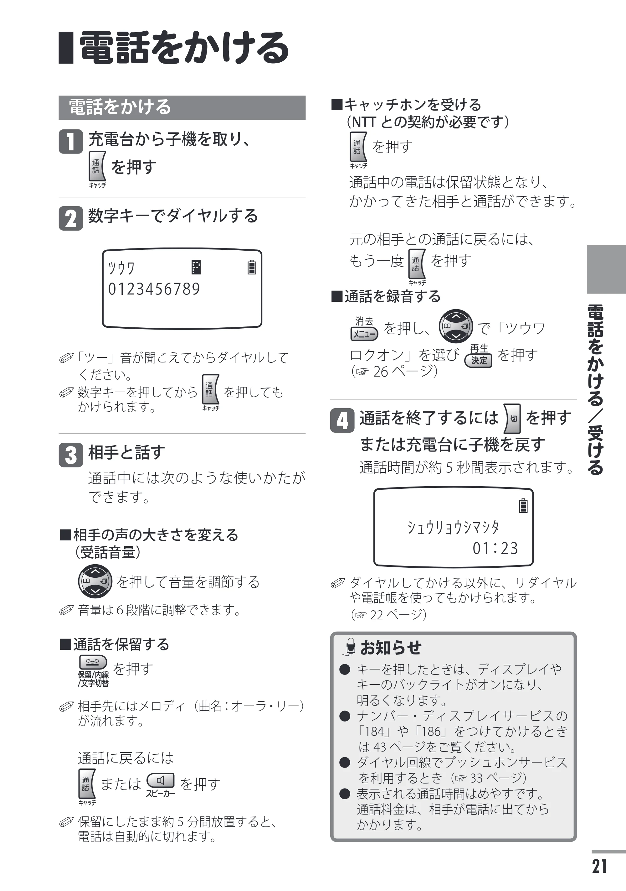 日立 HTE-201 / HTE-101 取扱説明書 — 電話をかける — 原本ページ — 21ページ