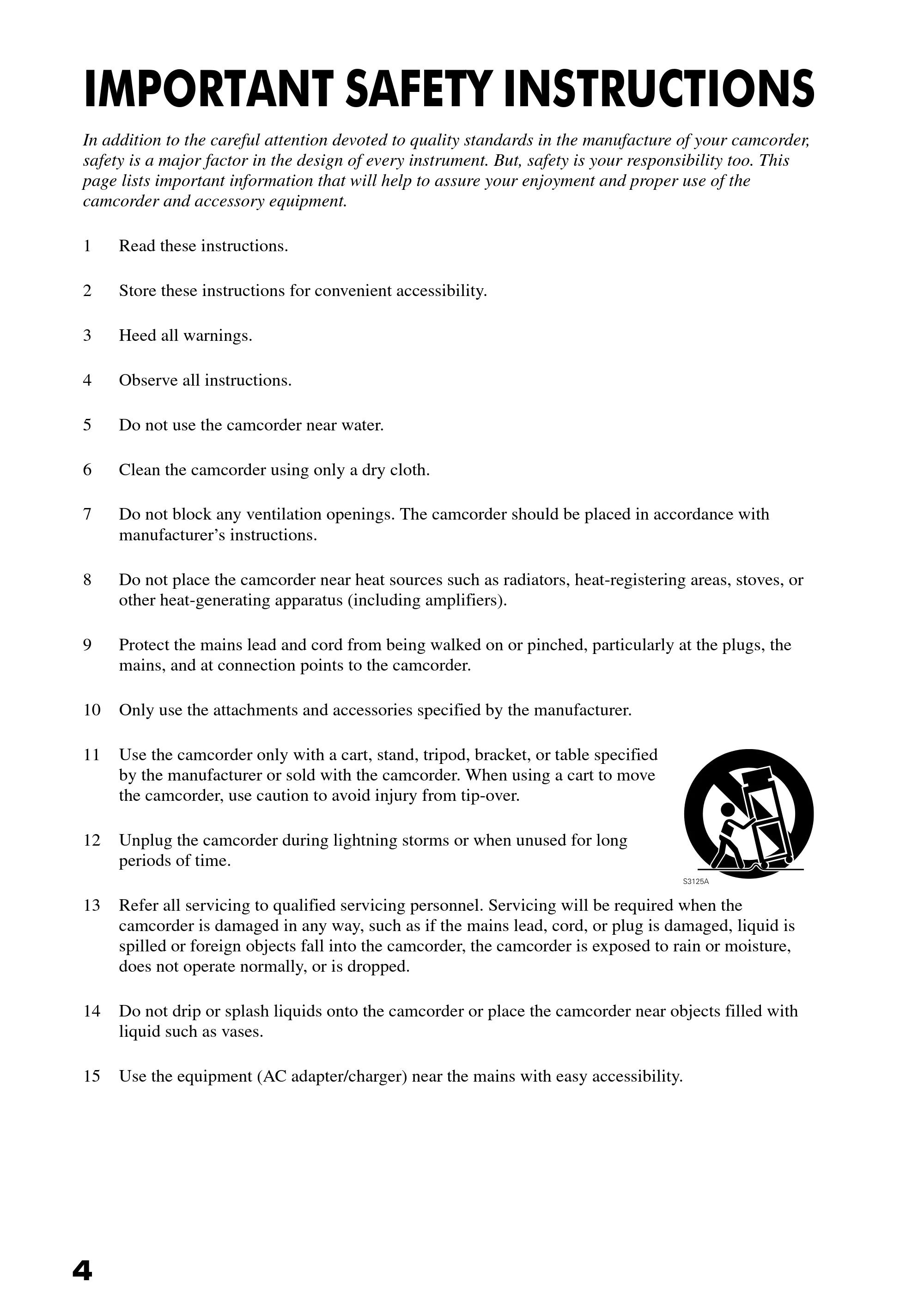 日立 DZ-BD9H 取扱説明書 — IMPORTANT SAFETY INSTRUCTIONS — 原本ページ — 4ページ