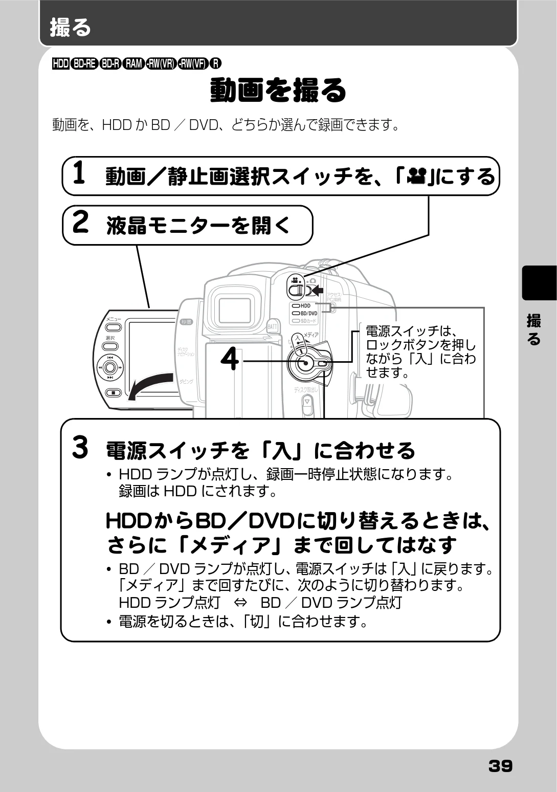 日立 DZ-BD9H 取扱説明書 — 撮る — 図版 39-1 — 39ページ