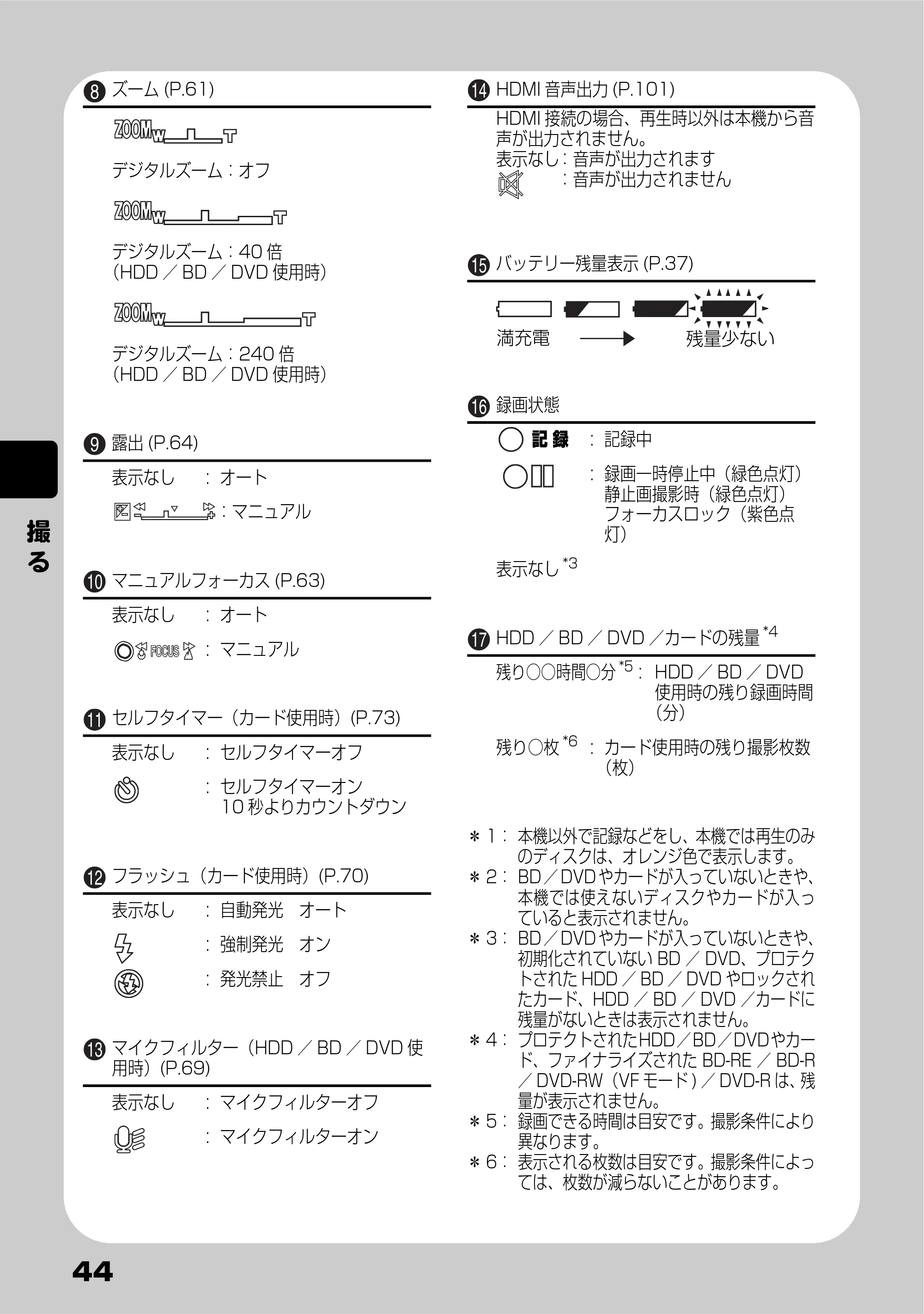日立 DZ-BD9H 取扱説明書 — 撮 る — 原本ページ — 44ページ