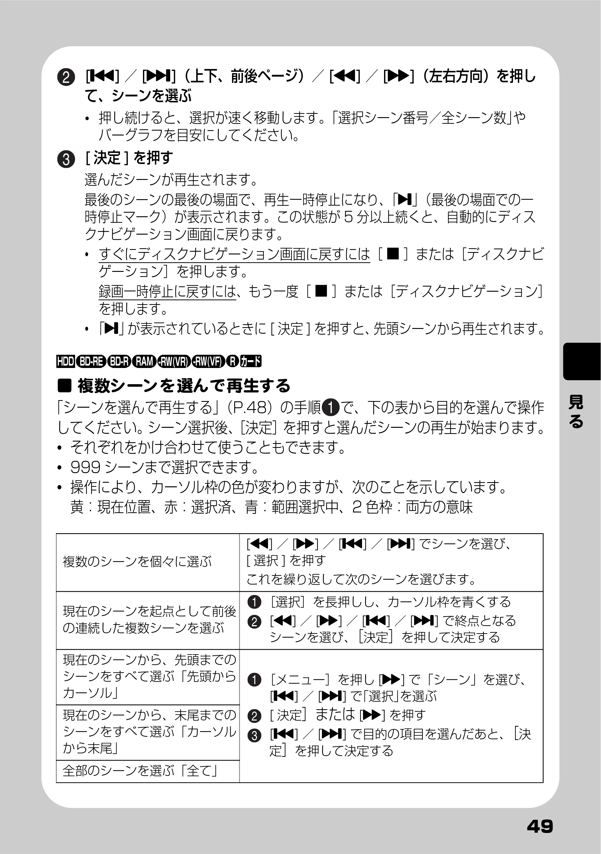 日立 DZ-BD9H 取扱説明書 — 複数シーンを選んで再生する — 原本ページ — 49ページ