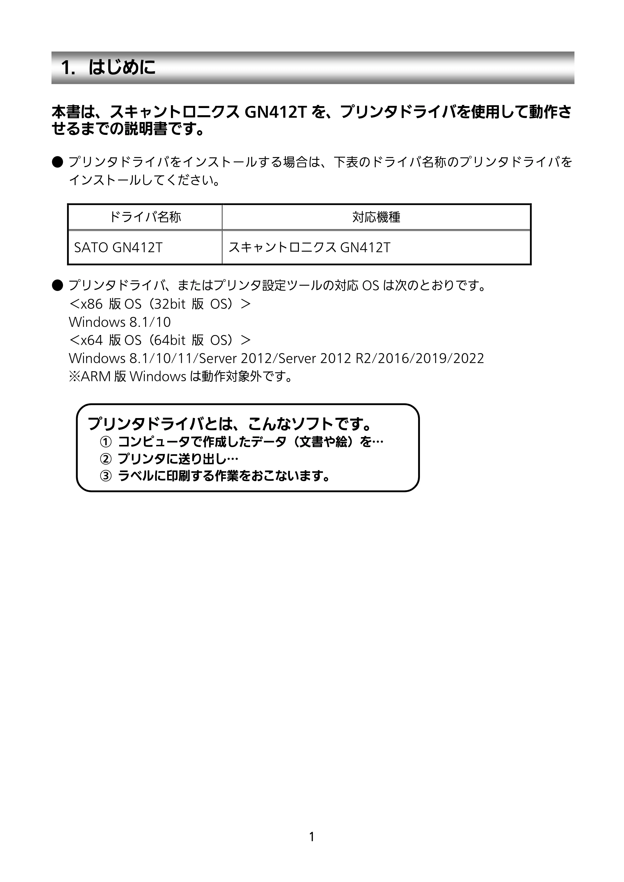 サトー GN412T セットアップガイド（第4版） — 1．はじめに — 原本ページ — 2ページ