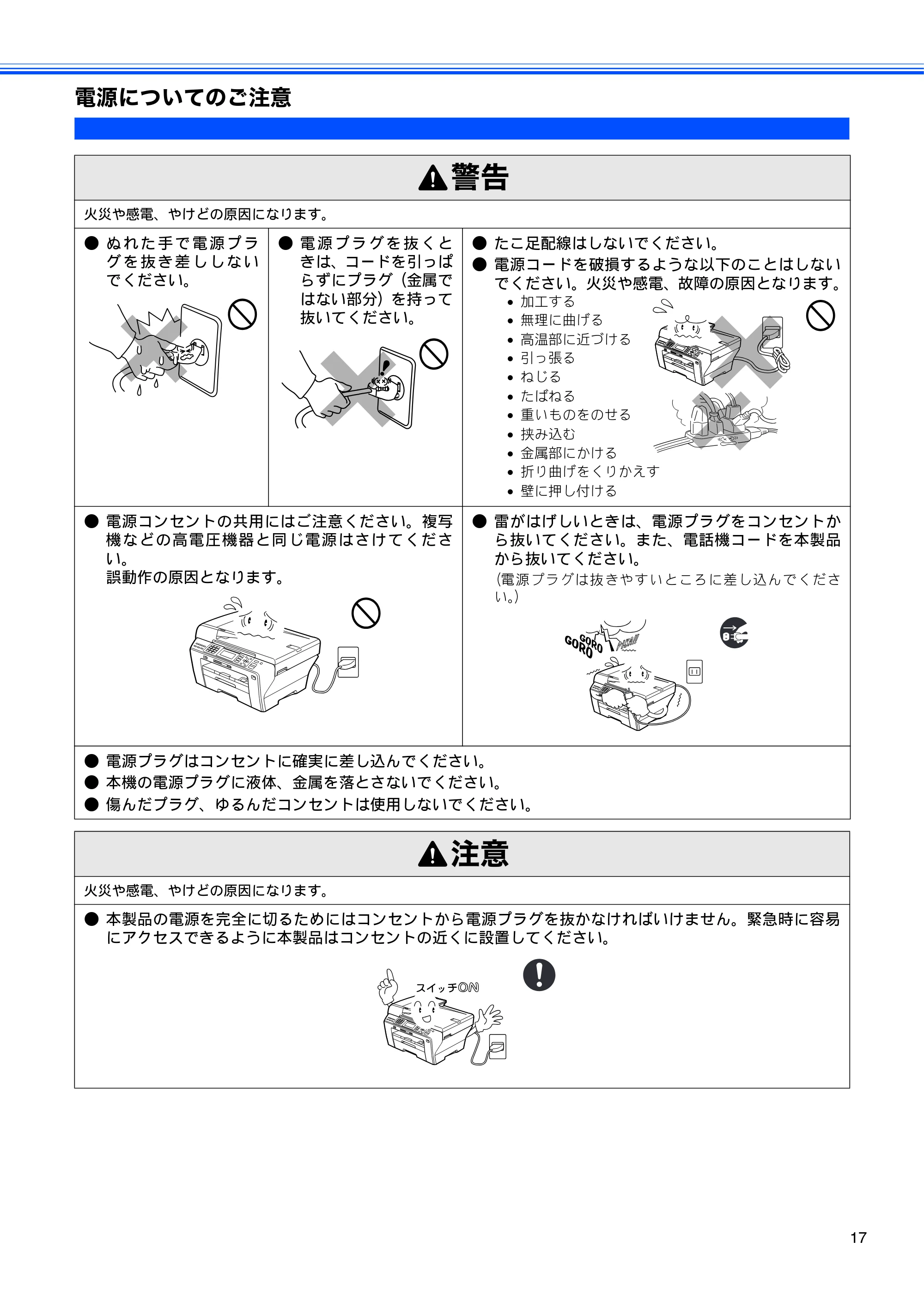 ブラザー MFC-5890CN / MFC-6490CN 取扱説明書（本体） — 電源についてのご注意 — 原本ページ — 19ページ