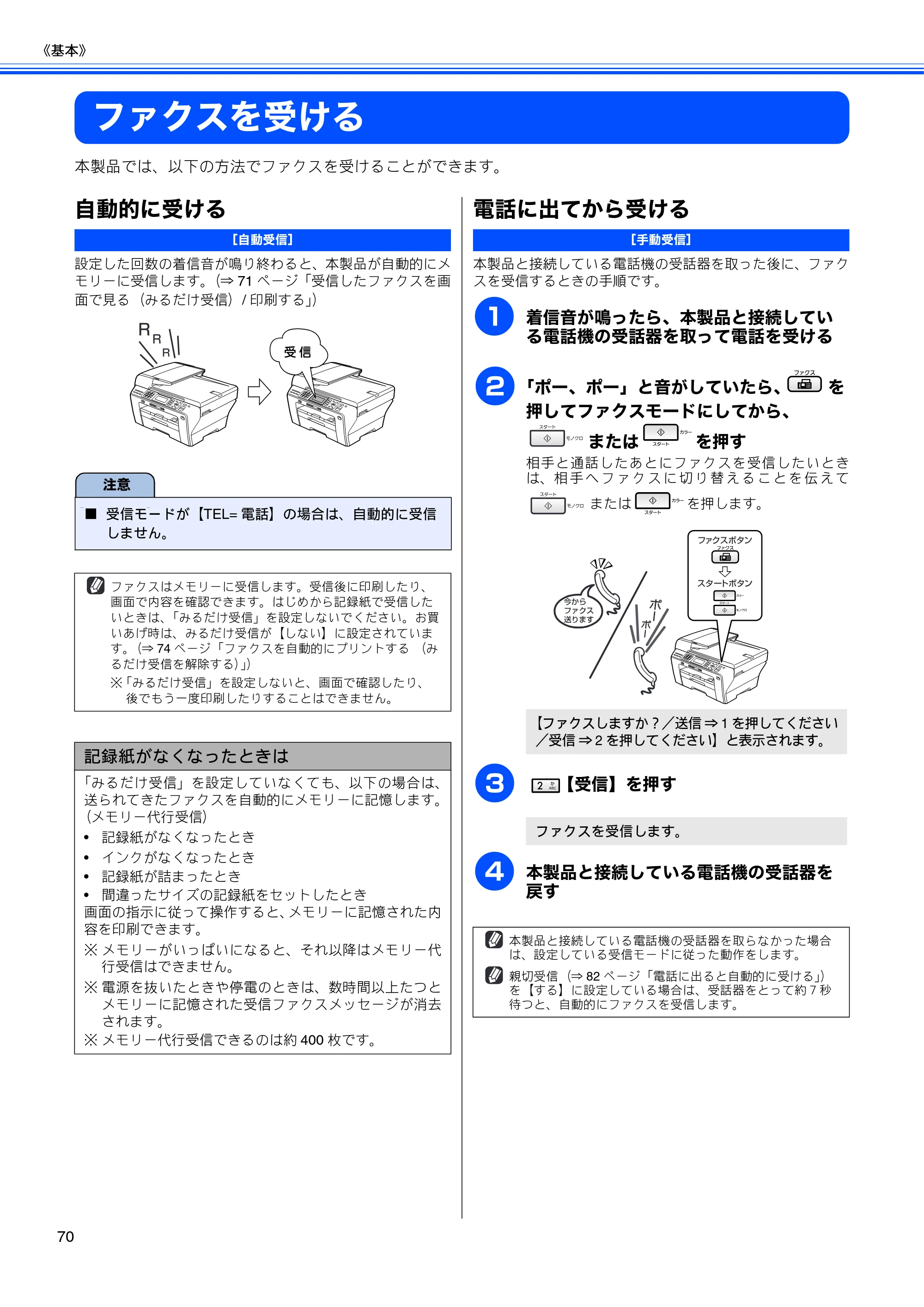 ブラザー MFC-5890CN / MFC-6490CN 取扱説明書（本体） — ファクスを受ける — 原本ページ — 72ページ