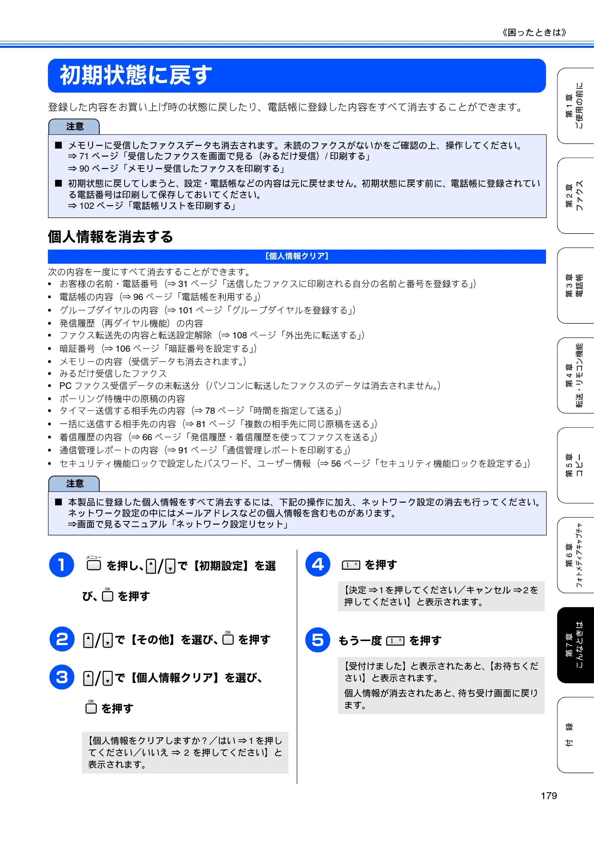 ブラザー MFC-5890CN / MFC-6490CN 取扱説明書（本体） — 初期状態に戻す — 原本ページ — 181ページ