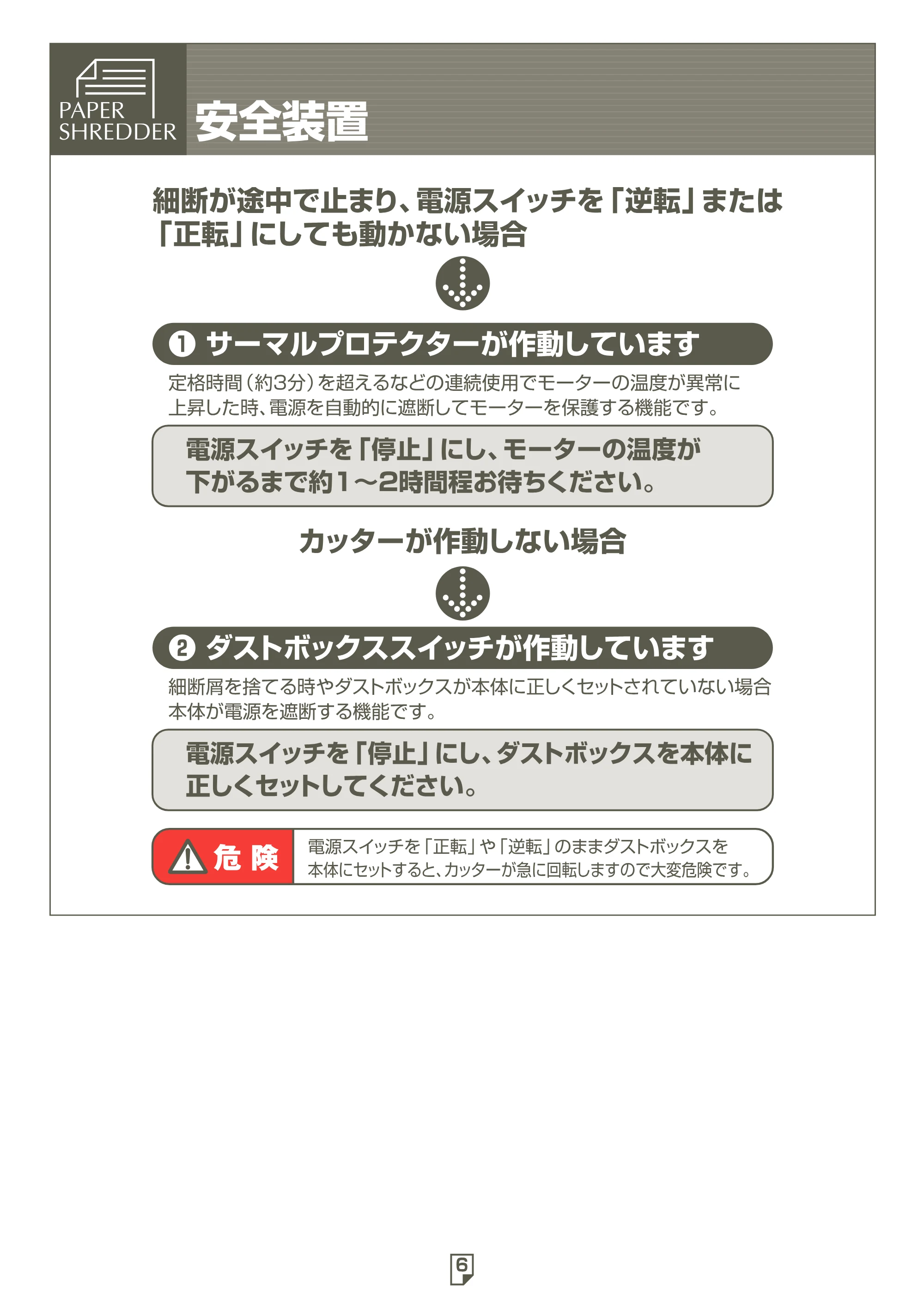 アイリスオーヤマ 卓上細密シュレッダー P4HS 取扱説明書 — 原本ページ — 6ページ