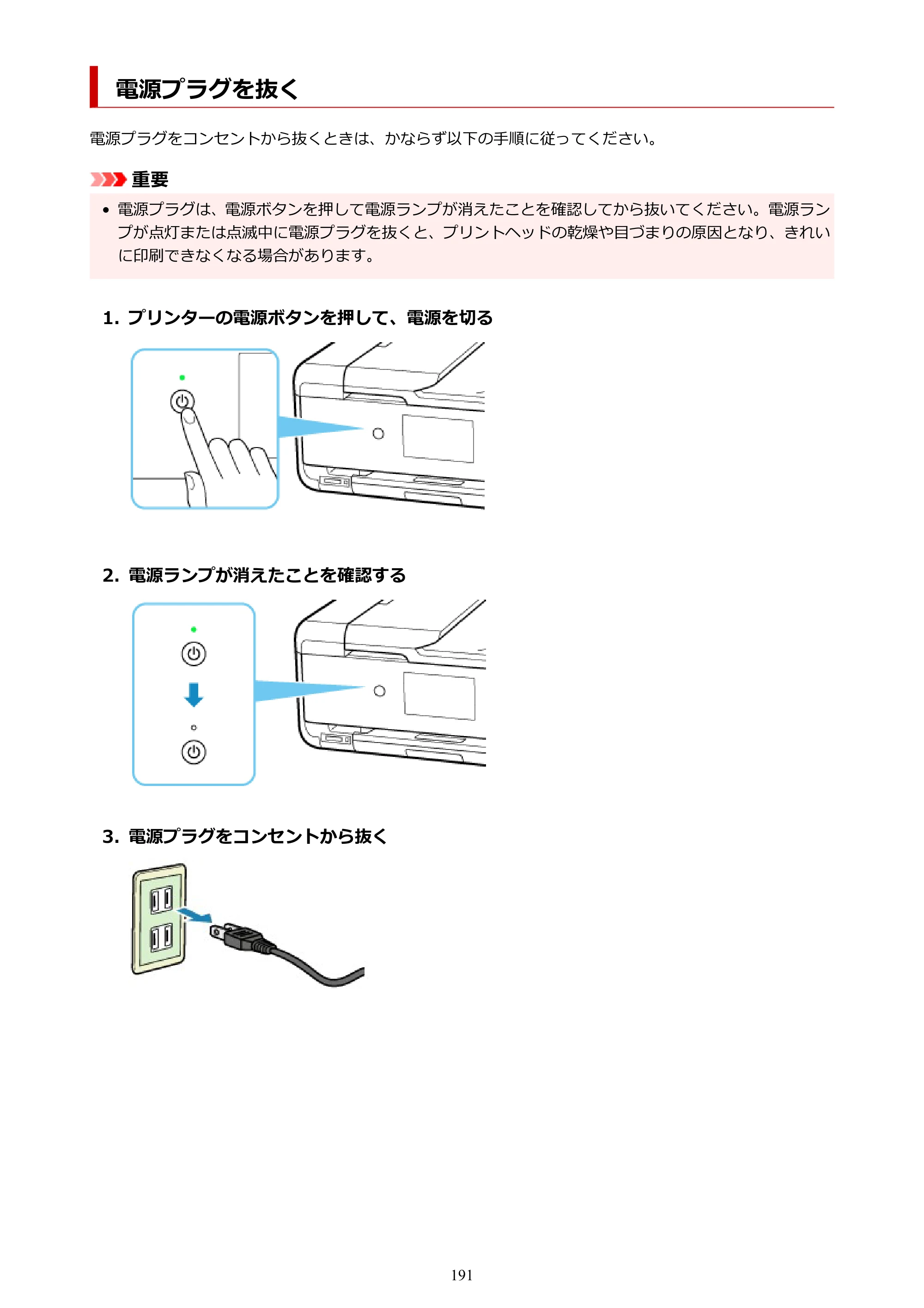 キヤノン TR9530 電子マニュアルPDF版 （Mac版）（PDF：16.2MB） — 電源プラグを抜く — 原本ページ — 191ページ