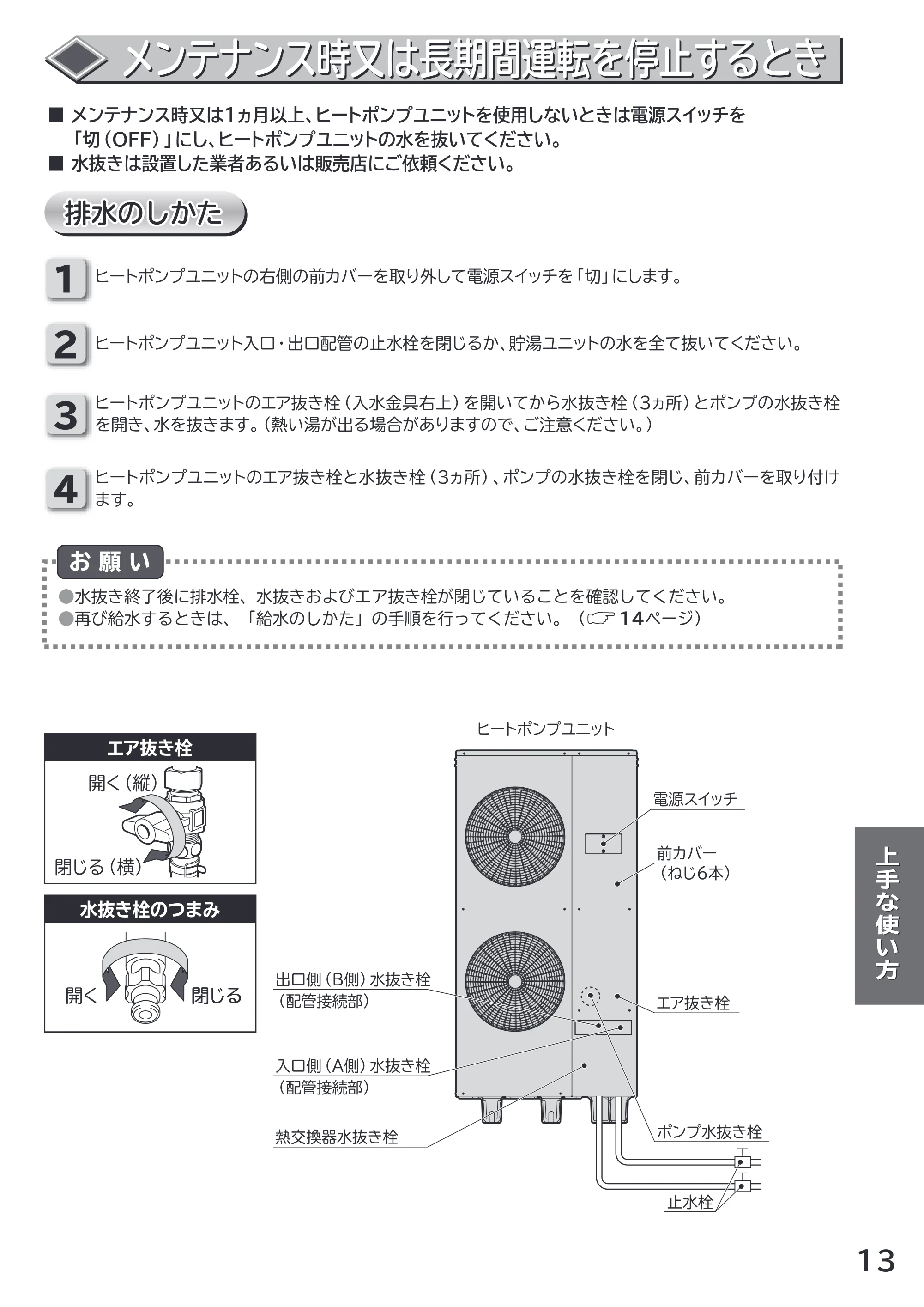 日立 RHK-15AH 取扱説明書 — メンテナンス時又は長期間運転を停止するとき — 原本ページ — 13ページ