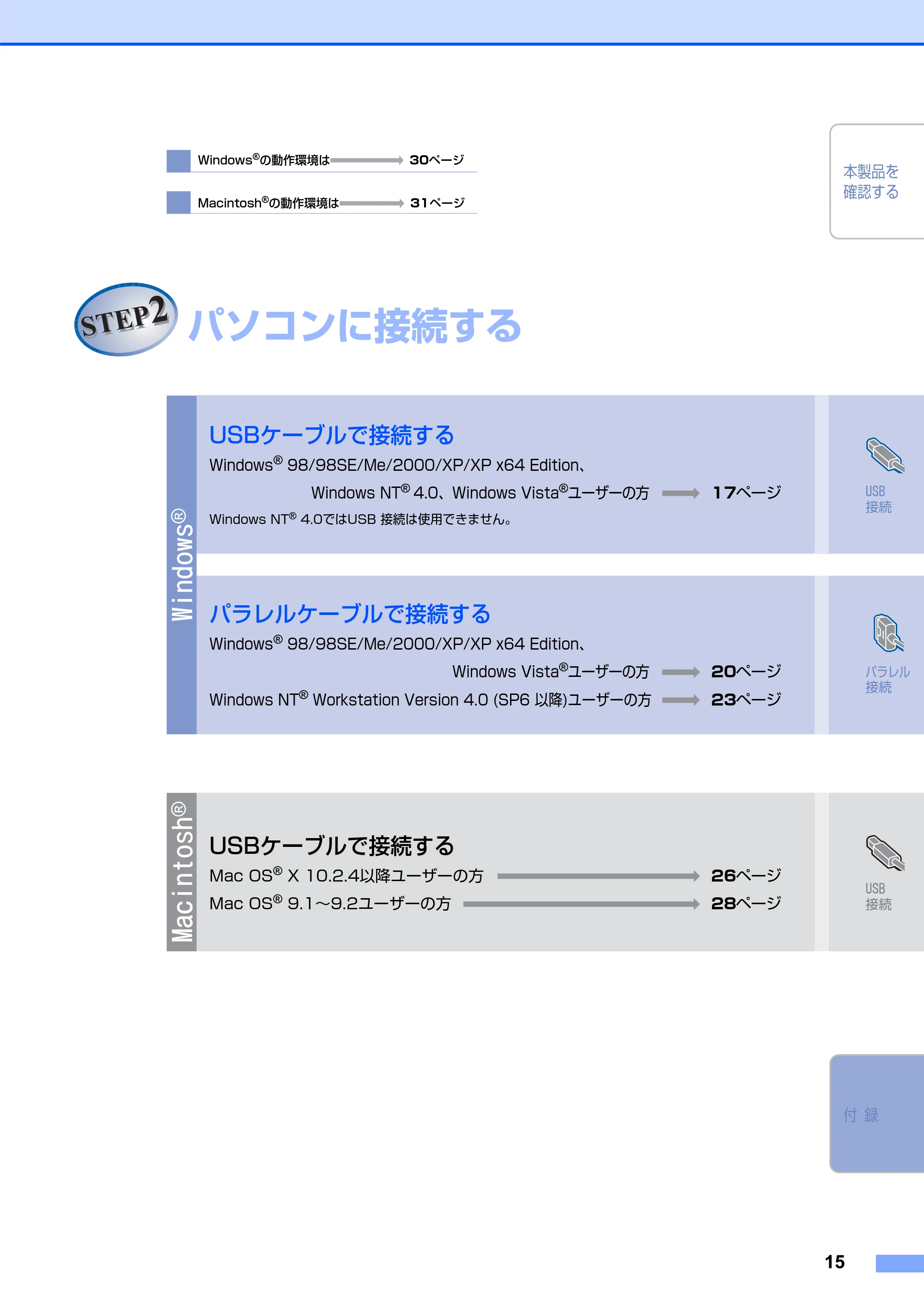 ブラザー FAX-2930 かんたん設置ガイド — STEP2 パソコンに接続する — 原本ページ — 17ページ