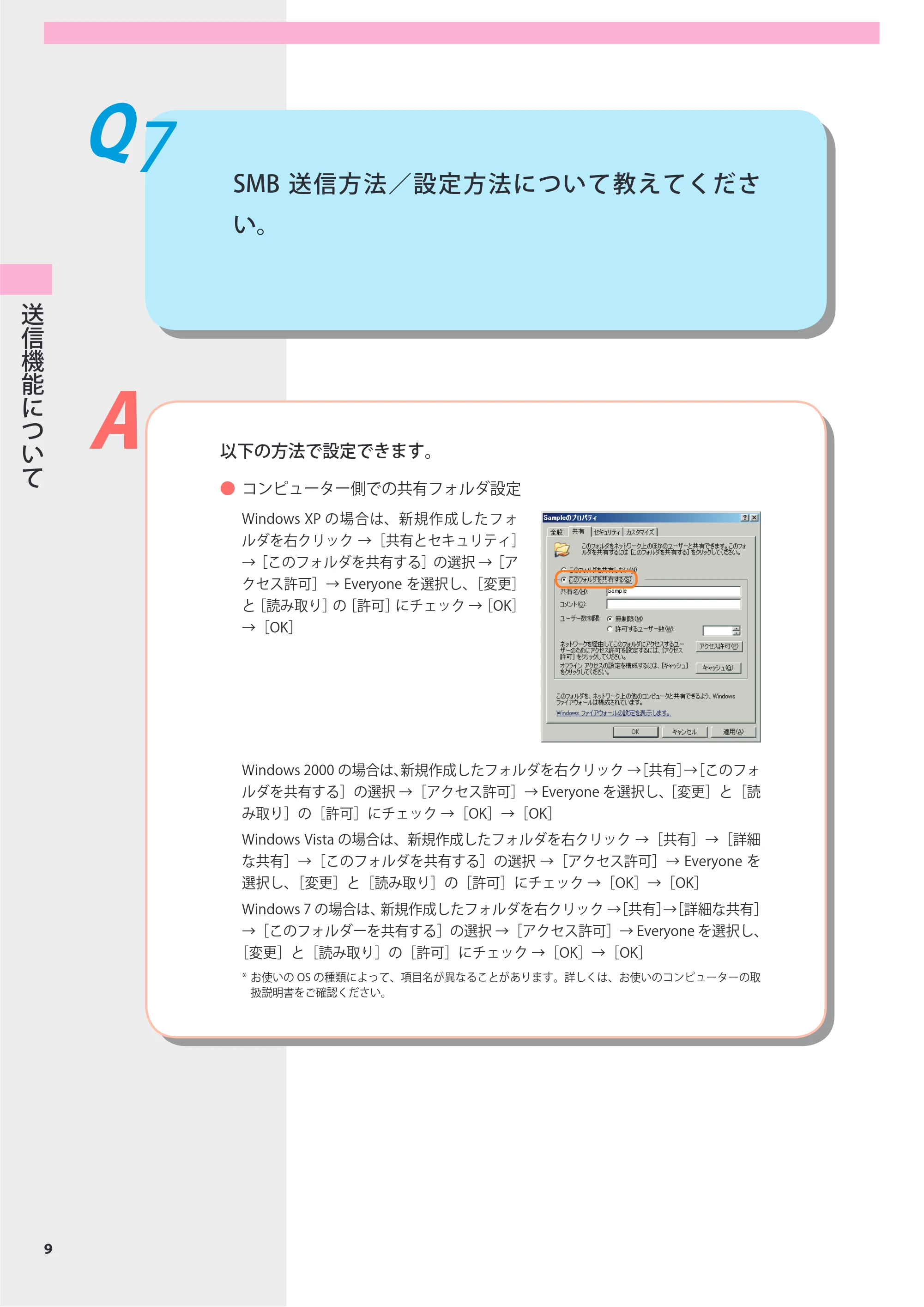 キヤノン imageRUNNER-ADVANCE 6075/6065/6065-R/6055 よくあるご質問 2010年11月15日更新 （PDF形式／8.79Mバイト） — Q7 SMB 送信方法／設定方法について教えてください。 — 原本ページ — 10ページ