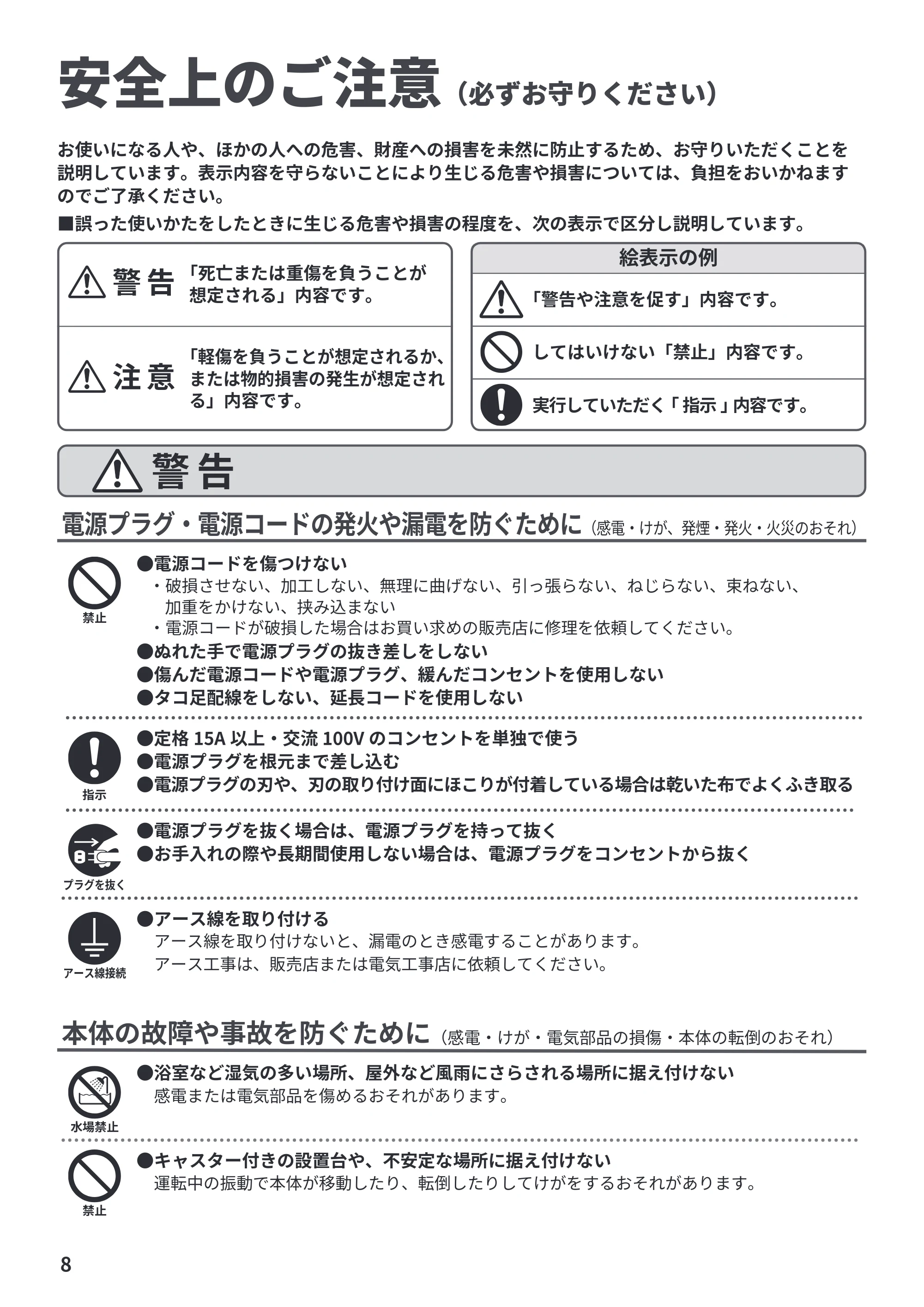 日立 NW-R706 取扱説明書 — 安全上のご注意 — 原本ページ — 8ページ