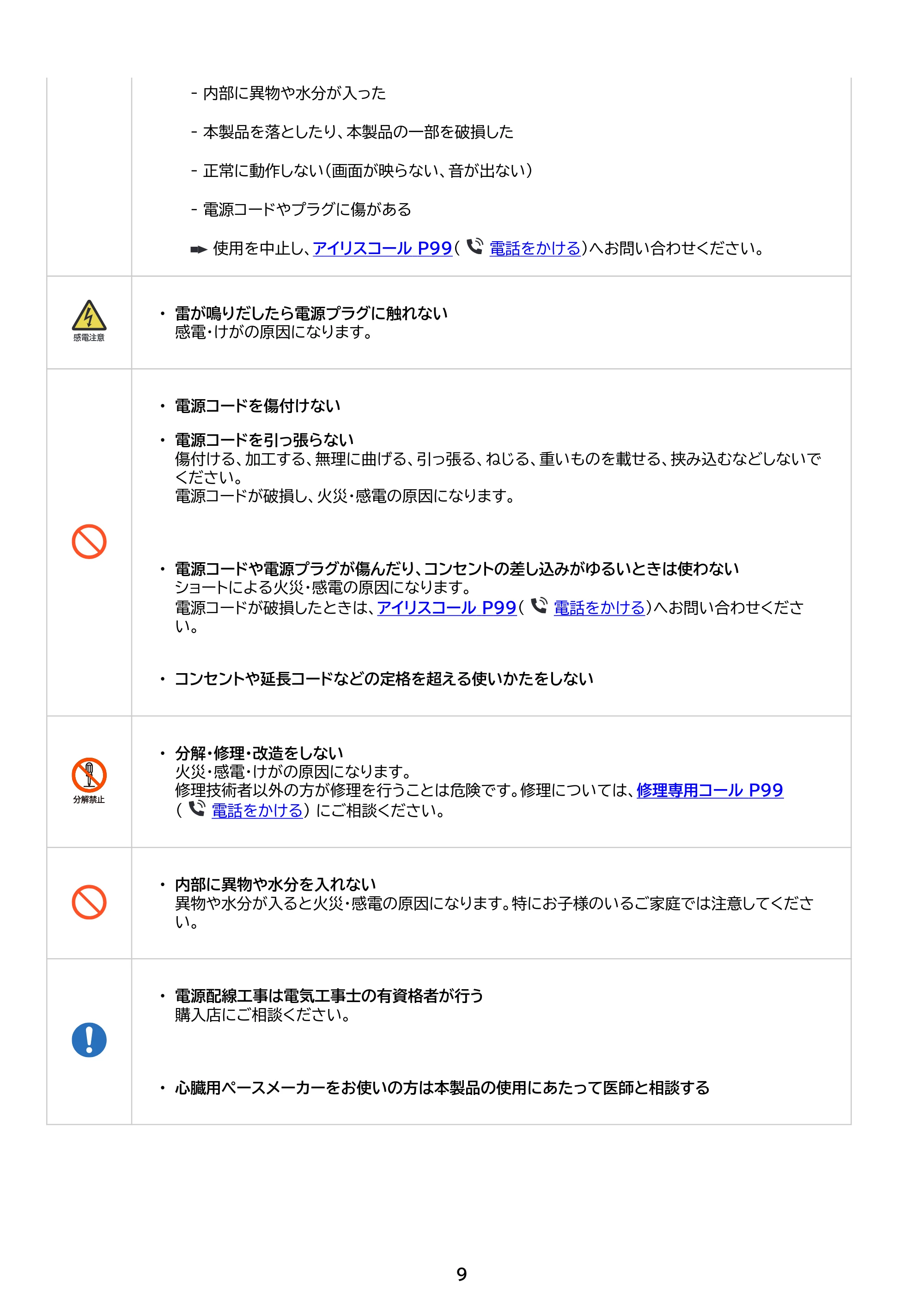 アイリスオーヤマ TD-SM5030CT-BSH 取扱説明書 — 原本ページ — 9ページ