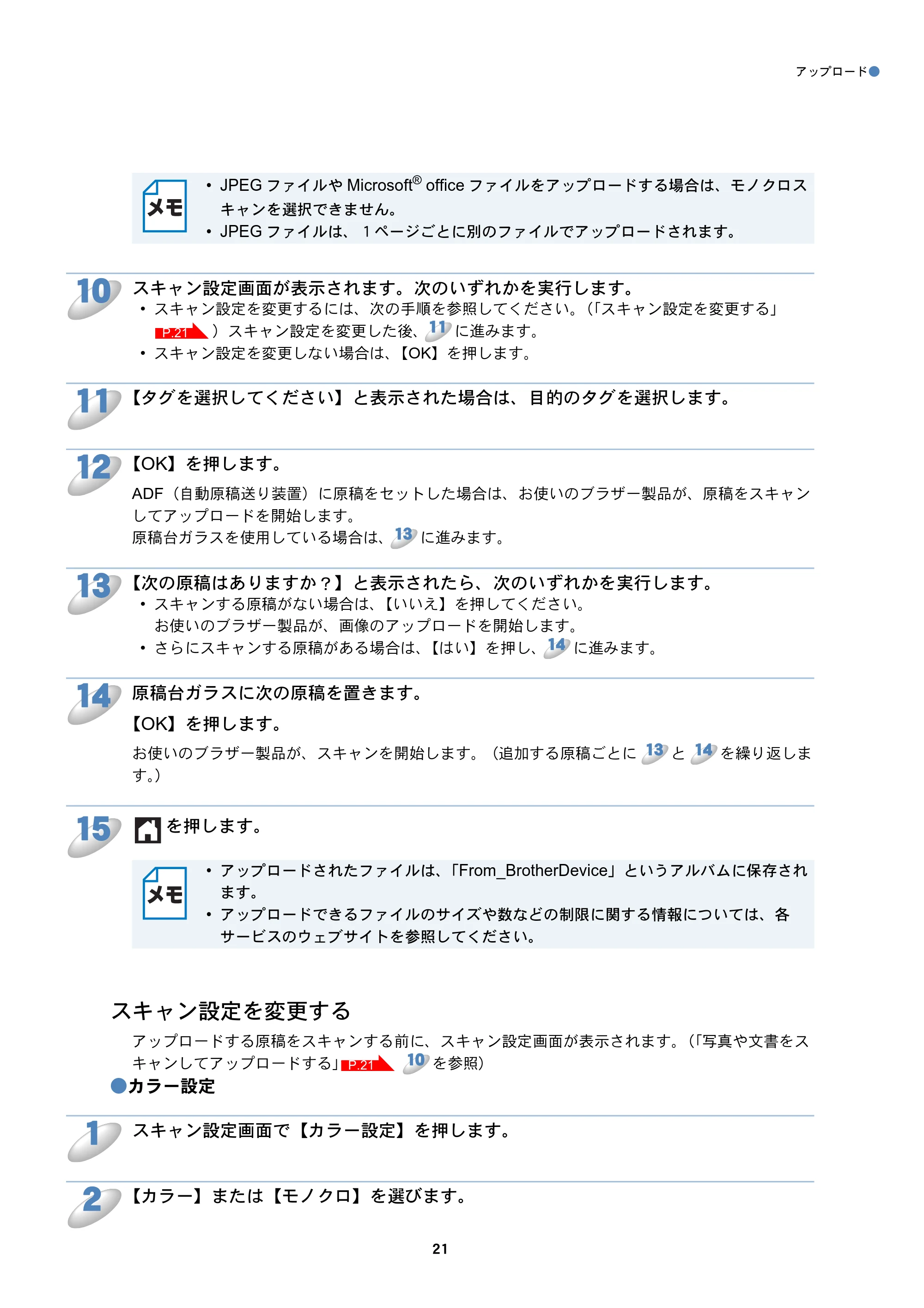 ブラザー DCP-J4210N / DCP-J4215N-B/W / MFC-J4510N クラウド接続ガイド — スキャン設定を変更する — 原本ページ — 22ページ
